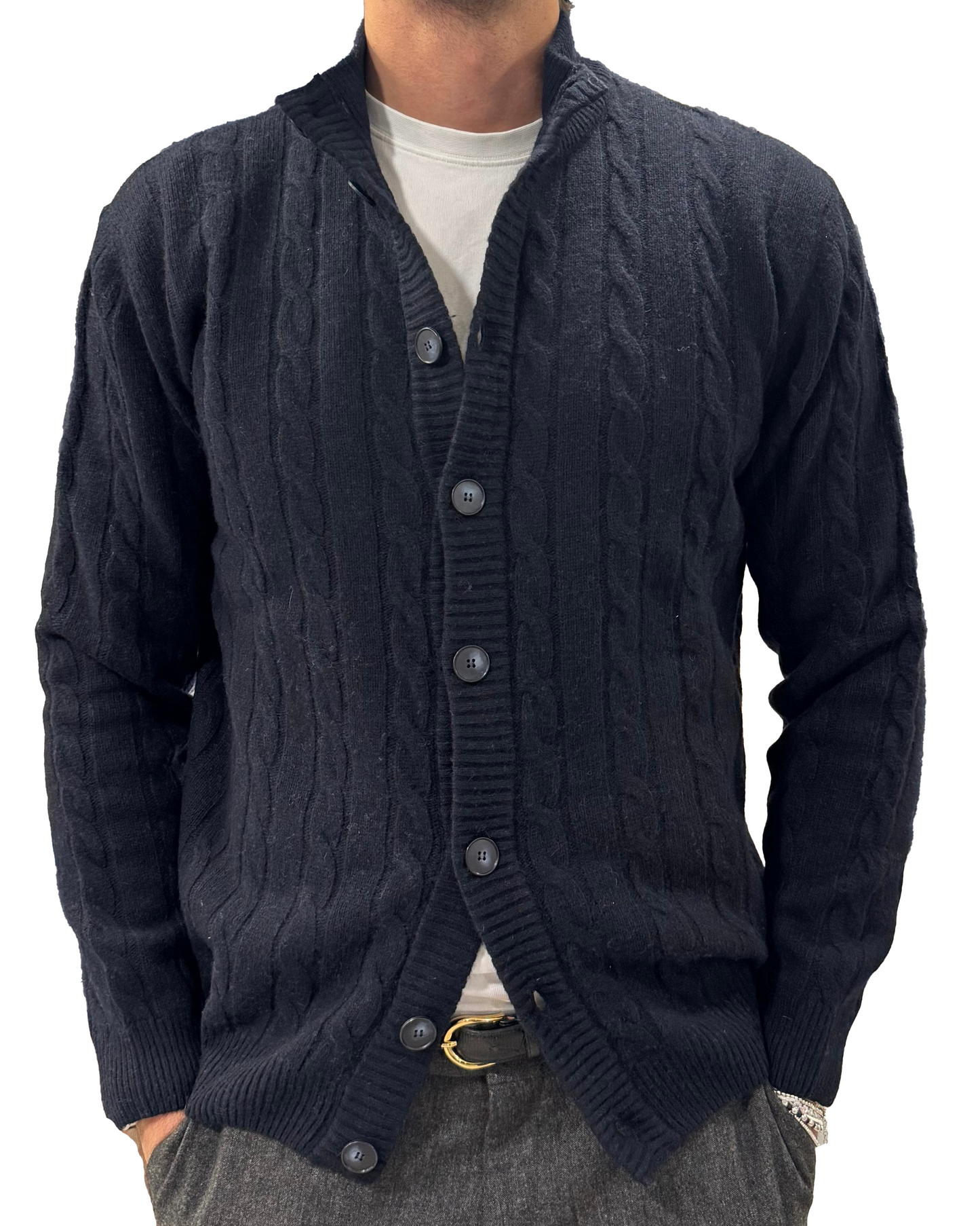 Cardigan treccia misto lana