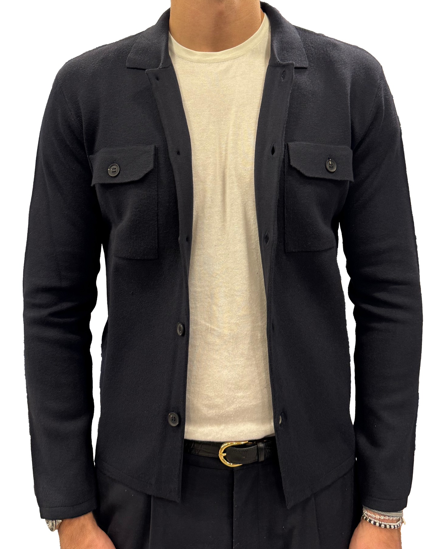 Giacca camicia in maglia misto lana