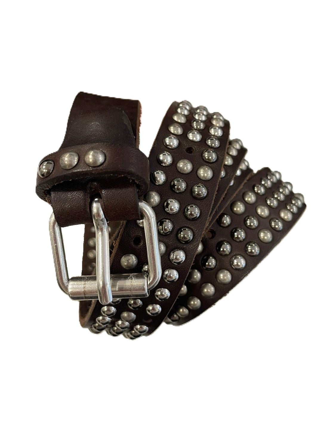 Cintura in pelle con borchie marrone