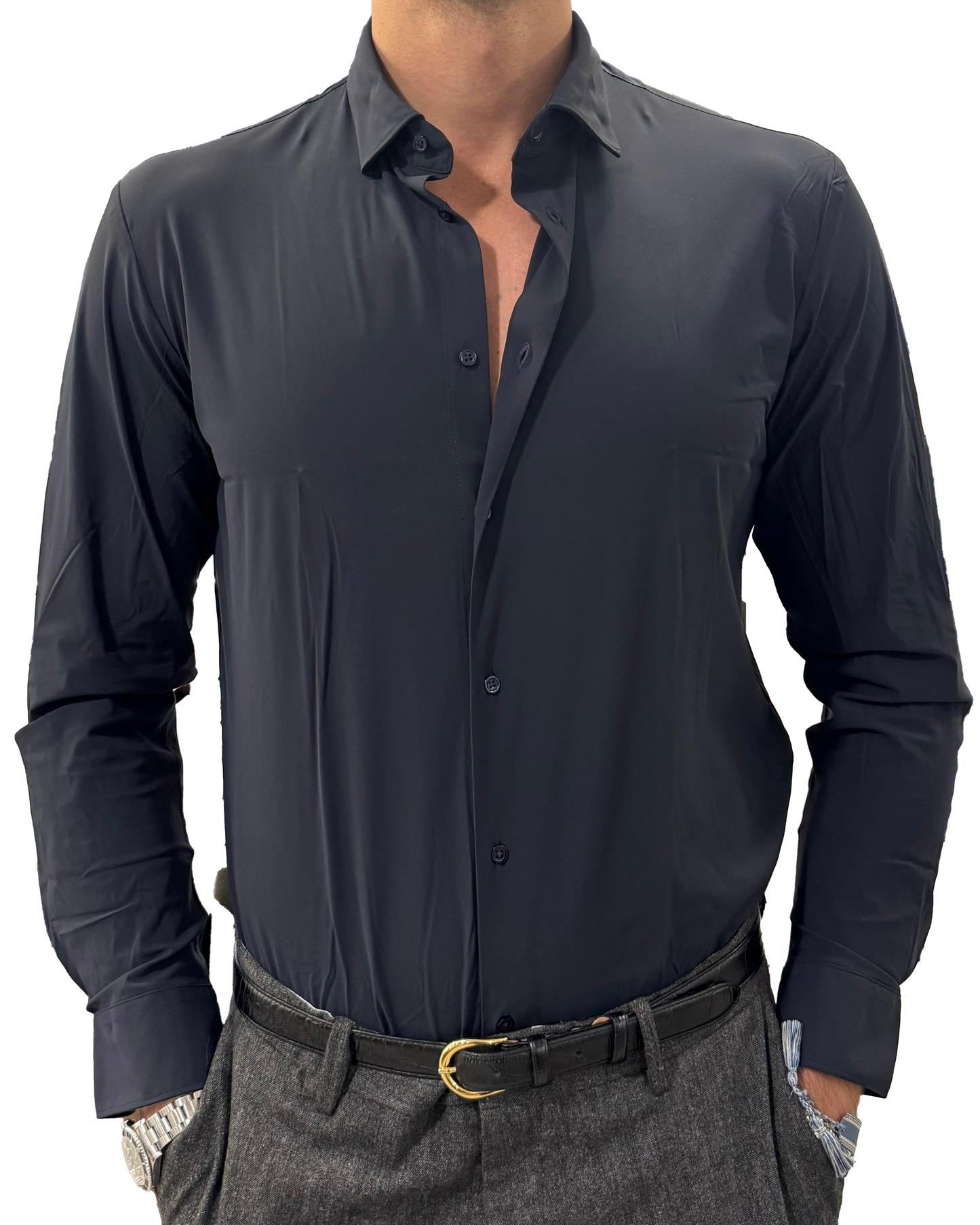 Polo camicia in tessuto tecnico no stiro