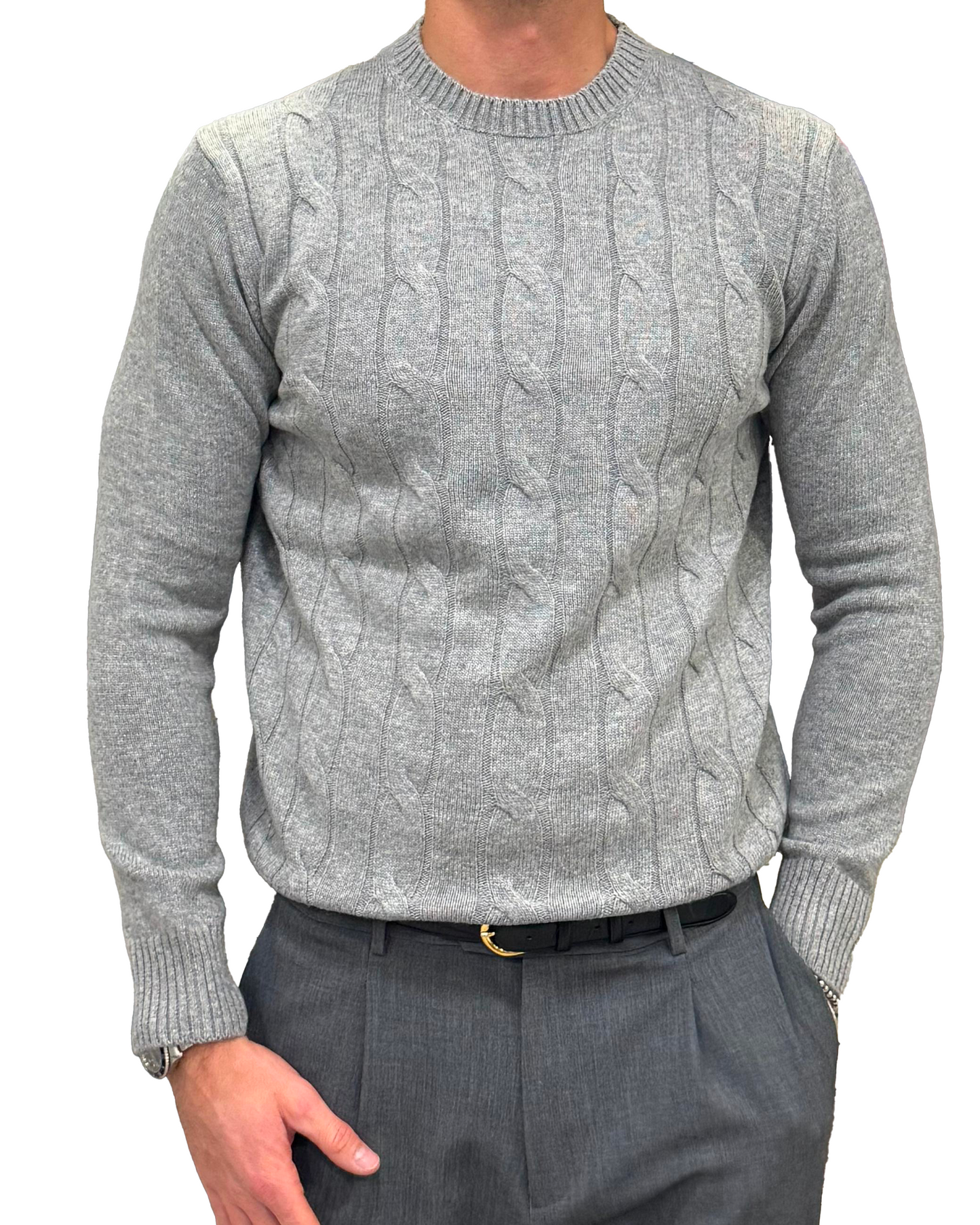 Maglione girocollo treccia lana e cashmere