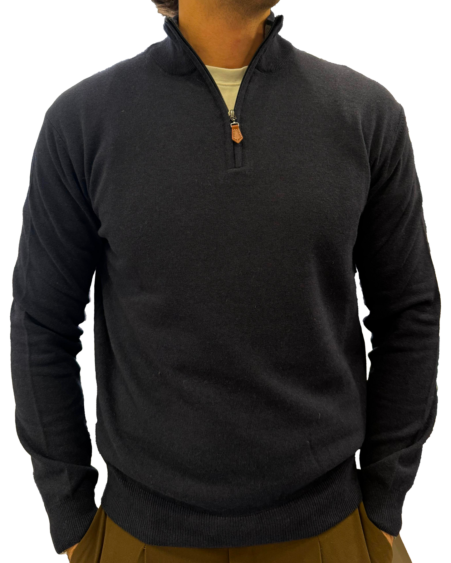 Maglione mezzo zip lana e cashmere