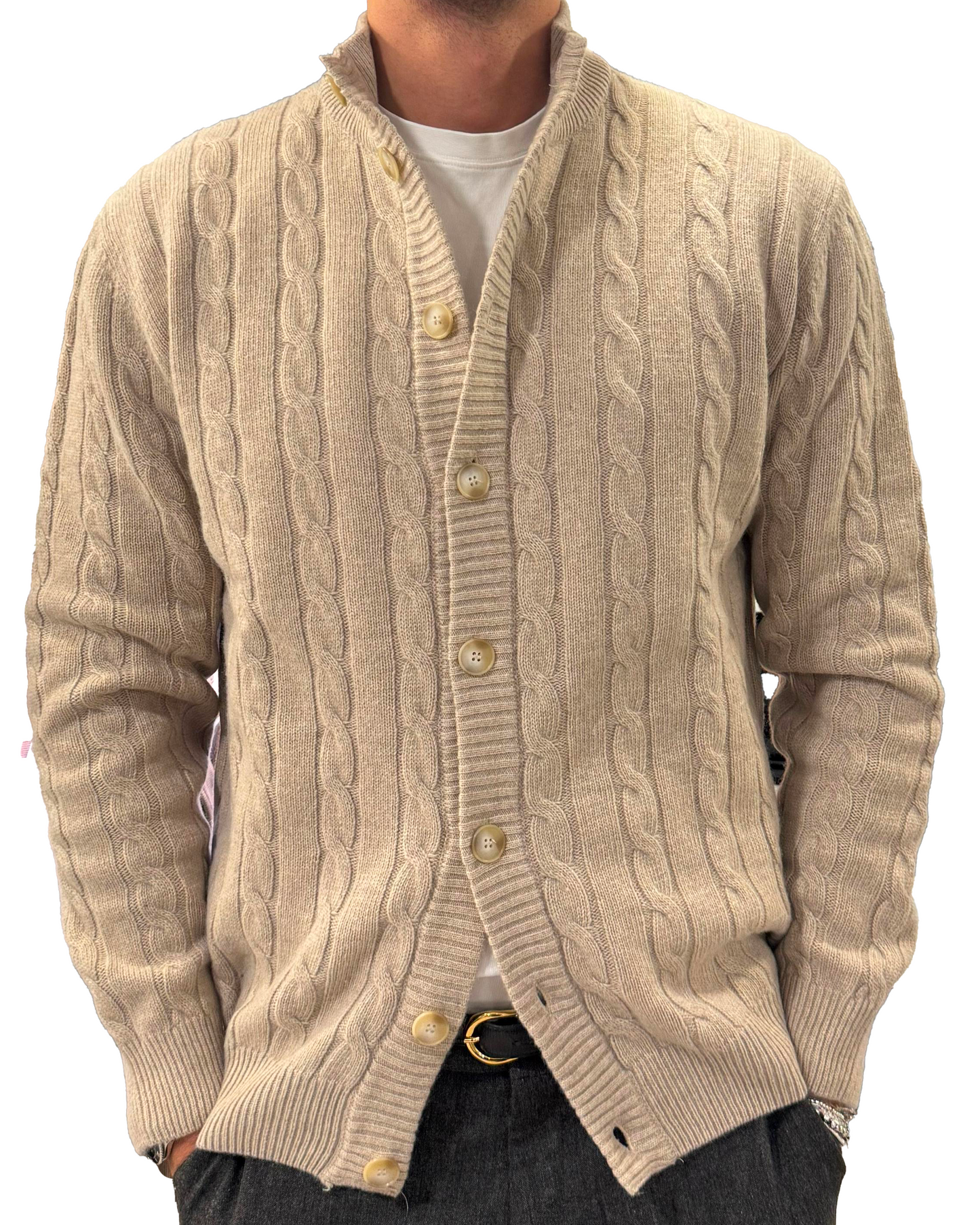 Cardigan treccia misto lana