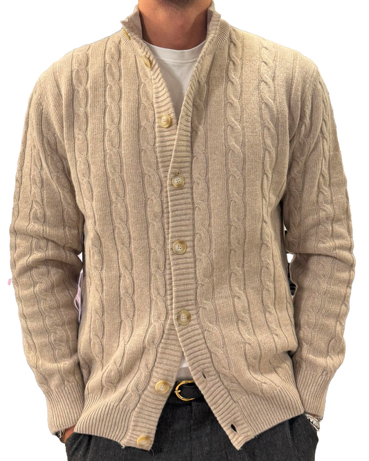 Cardigan treccia misto lana