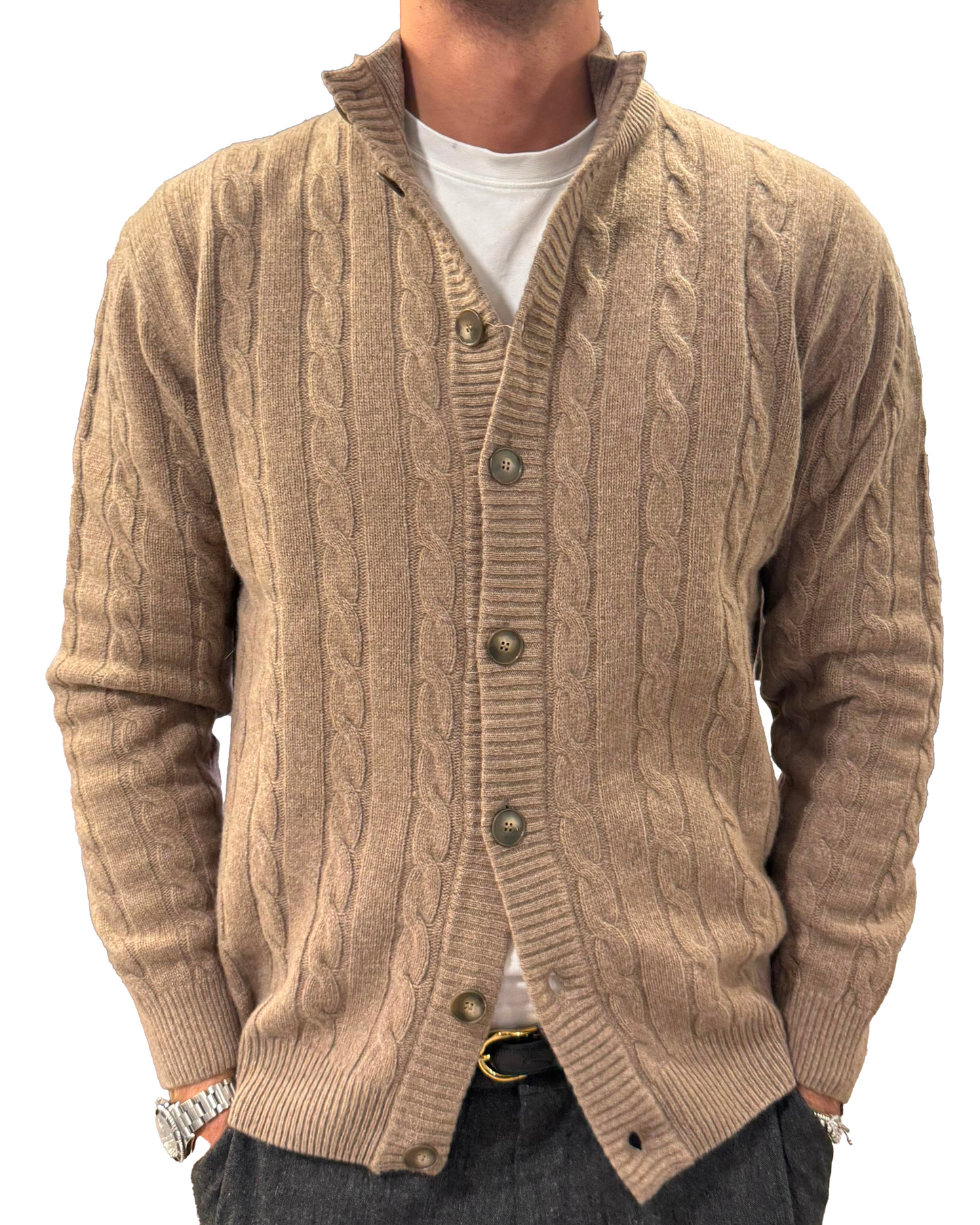 Cardigan treccia misto lana