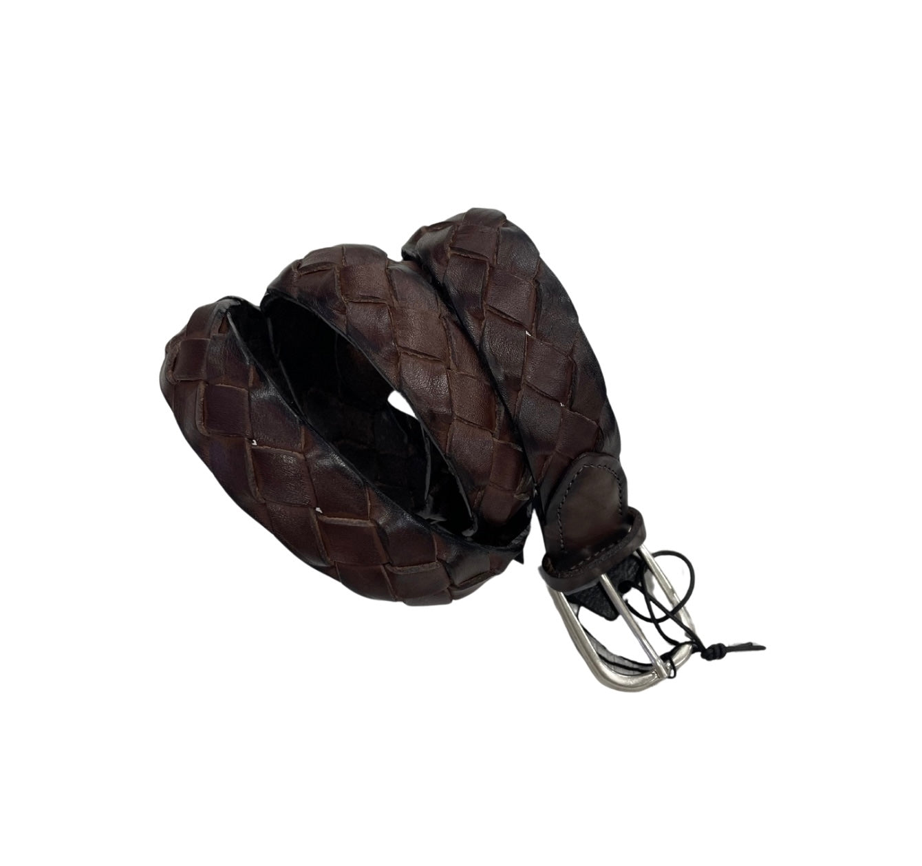 Braided brown leather belt