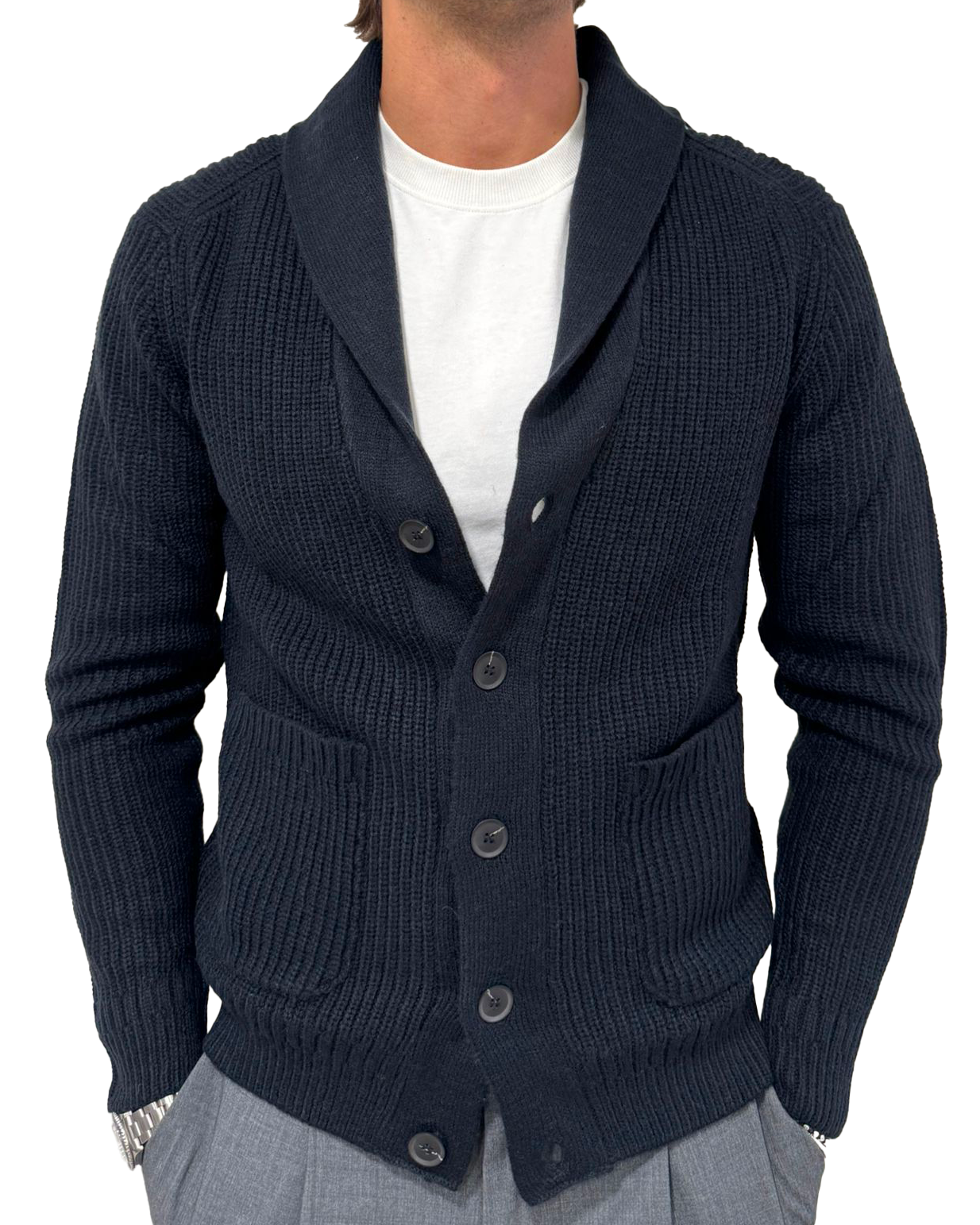 Cardigan misto lana collo sciallato