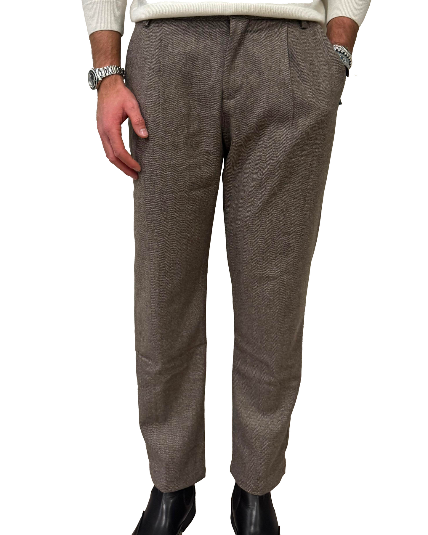 Pantaloni in lana spigati