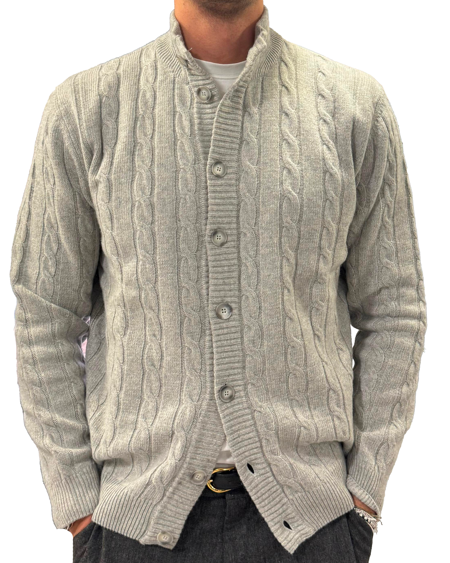 Cardigan treccia misto lana