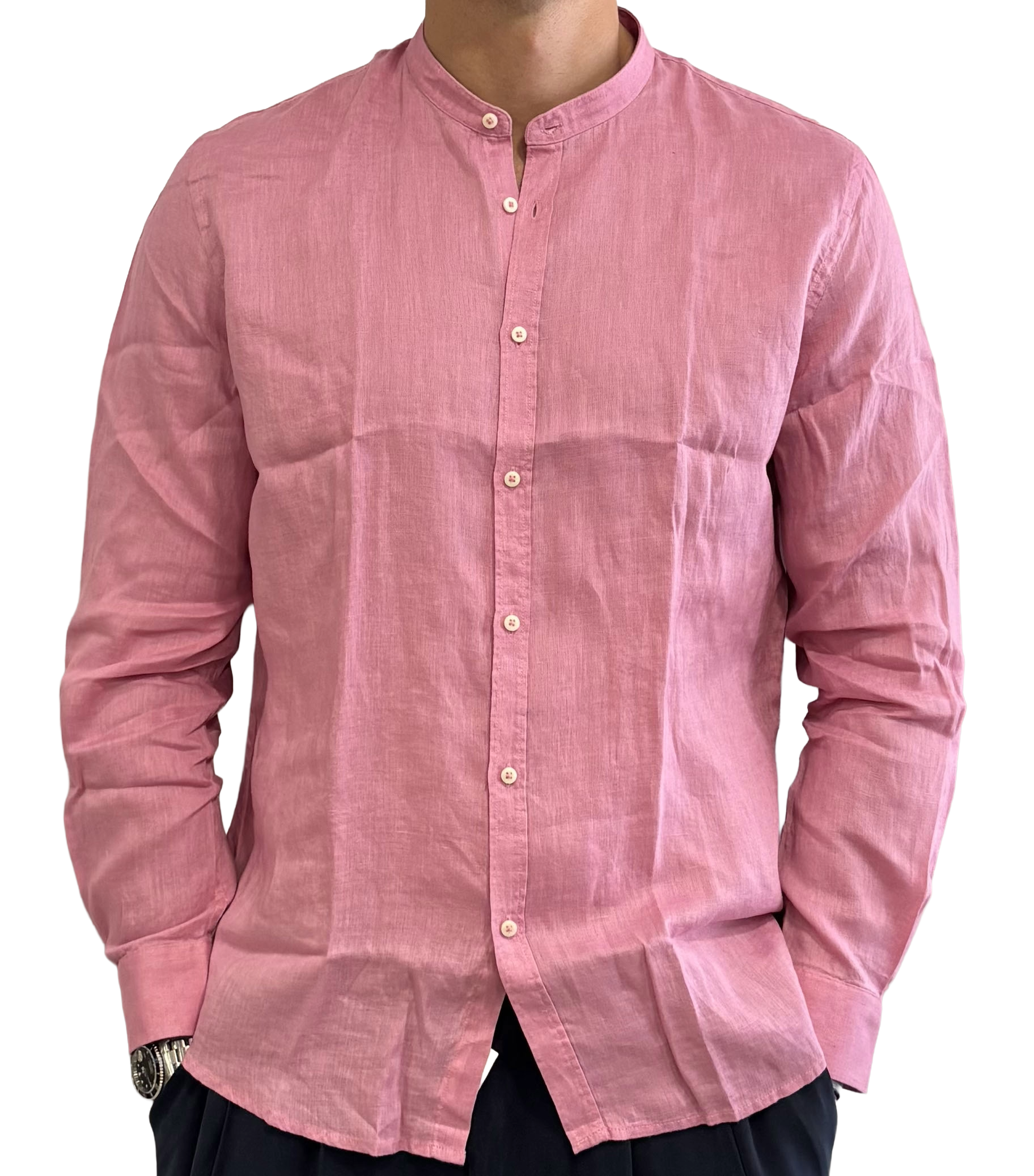 Linen grandad collar shirt