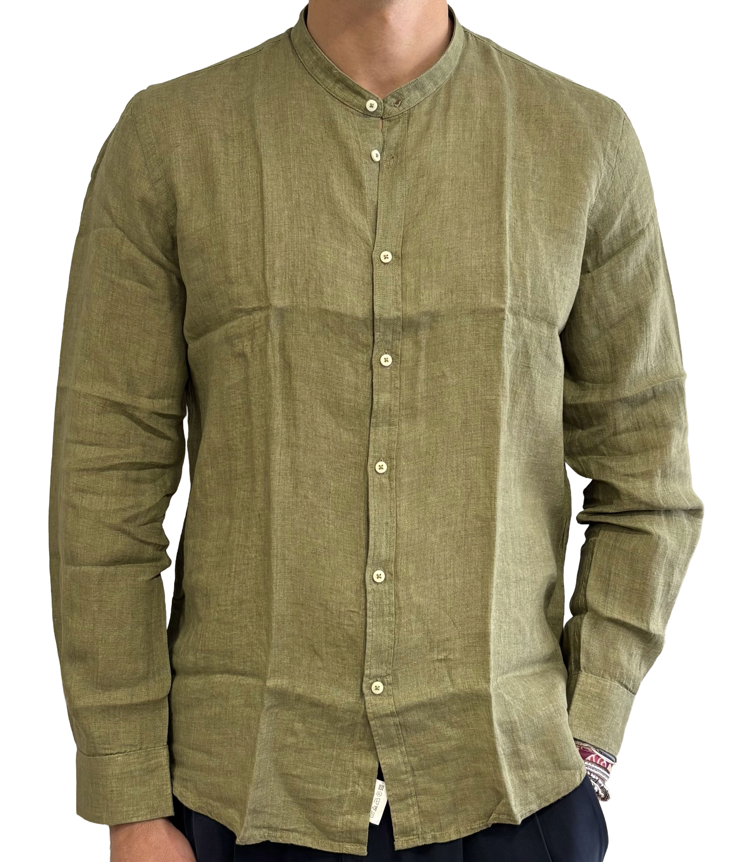 Linen grandad collar shirt