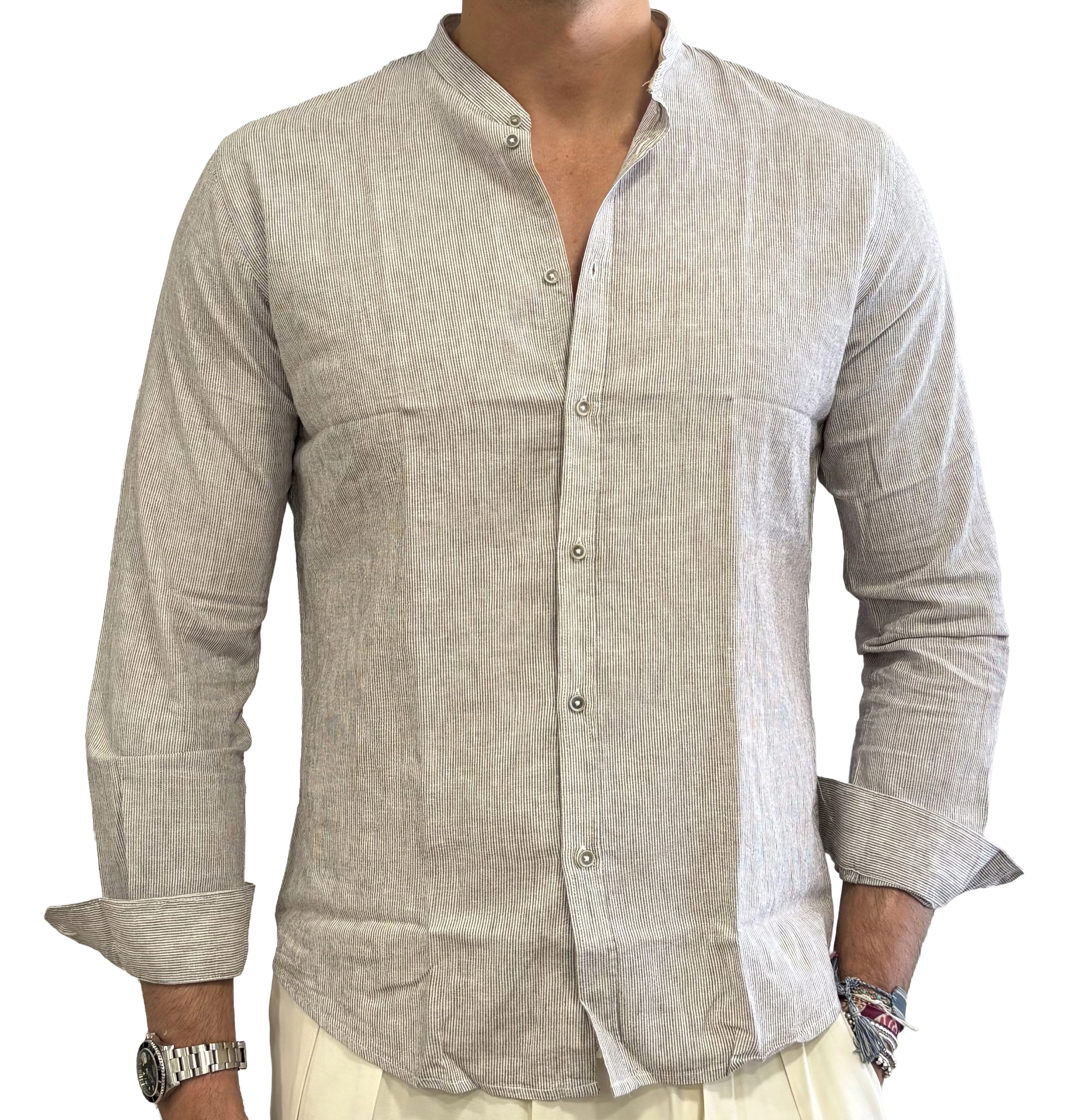 100% linen band-collar shirt