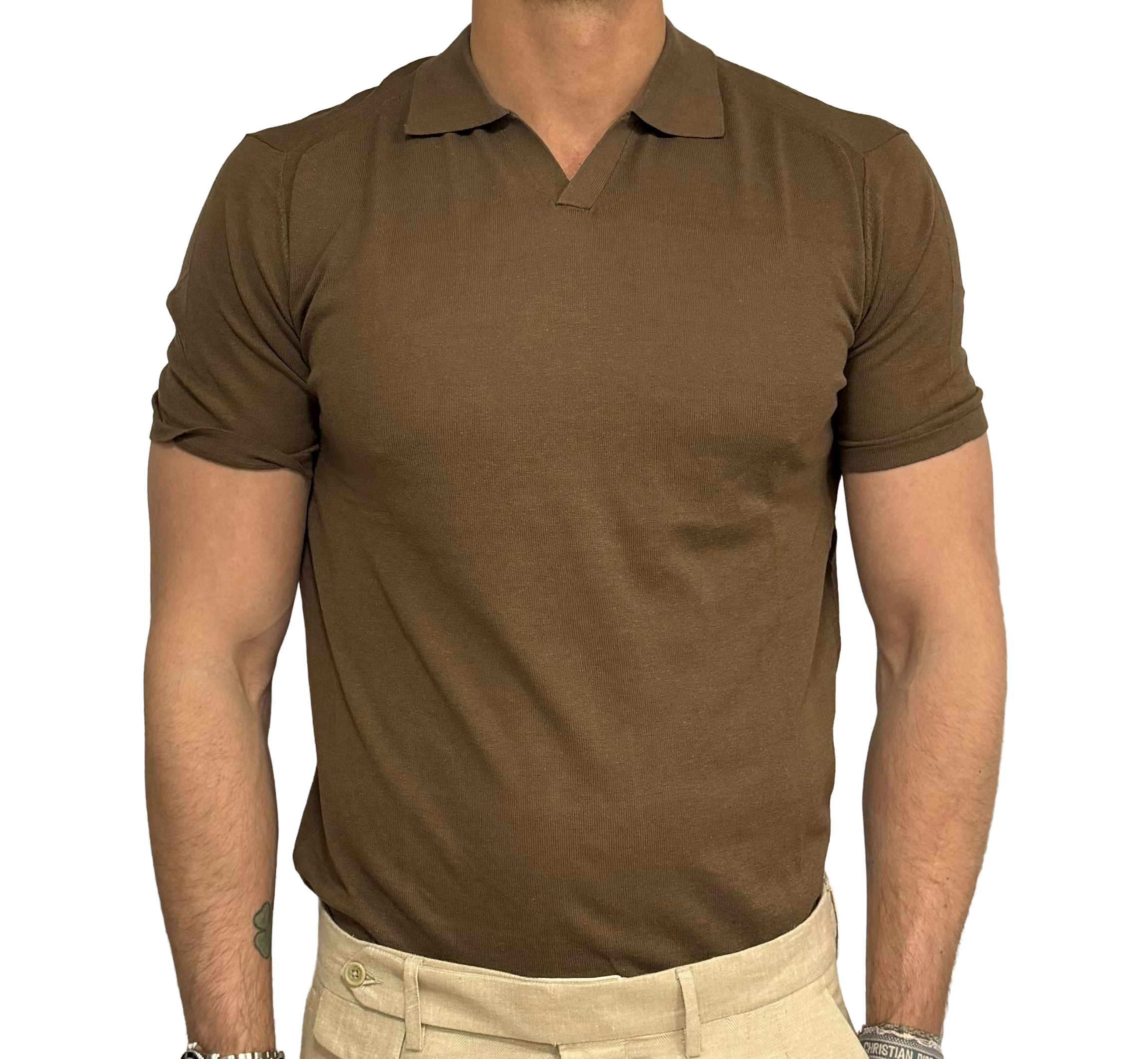 Pure cotton knitted polo shirt with Derby collar
