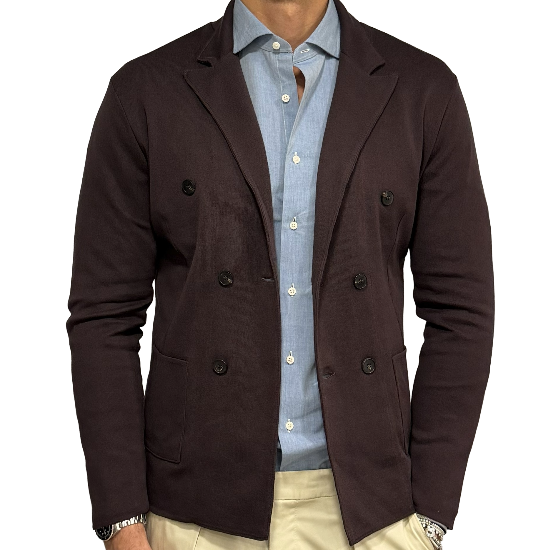 Double-breasted pure cotton knit jacket