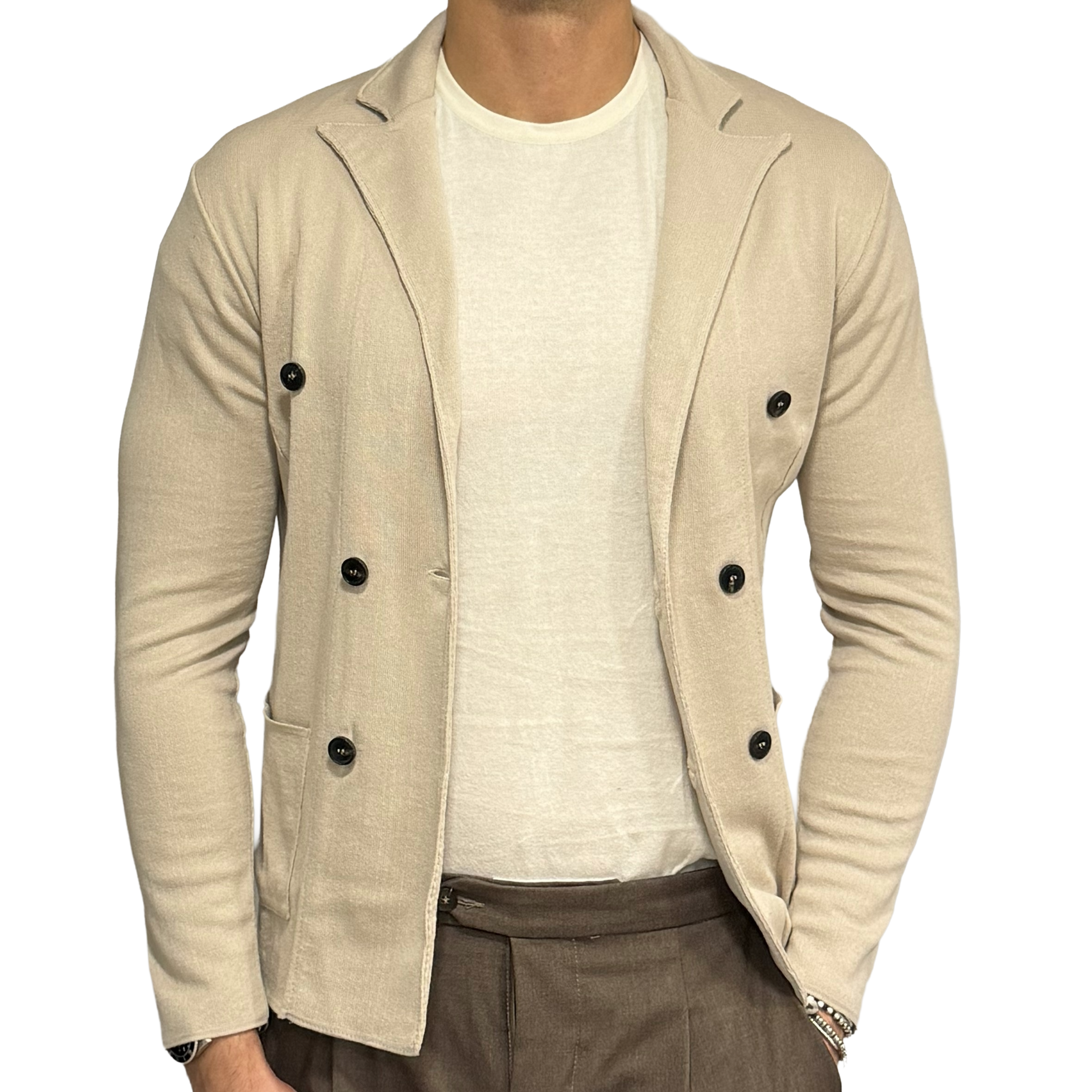 Double-breasted pure cotton knit jacket