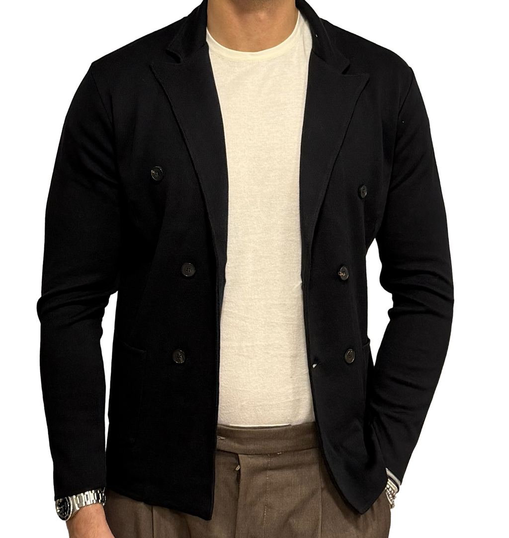Double-breasted pure cotton knit jacket