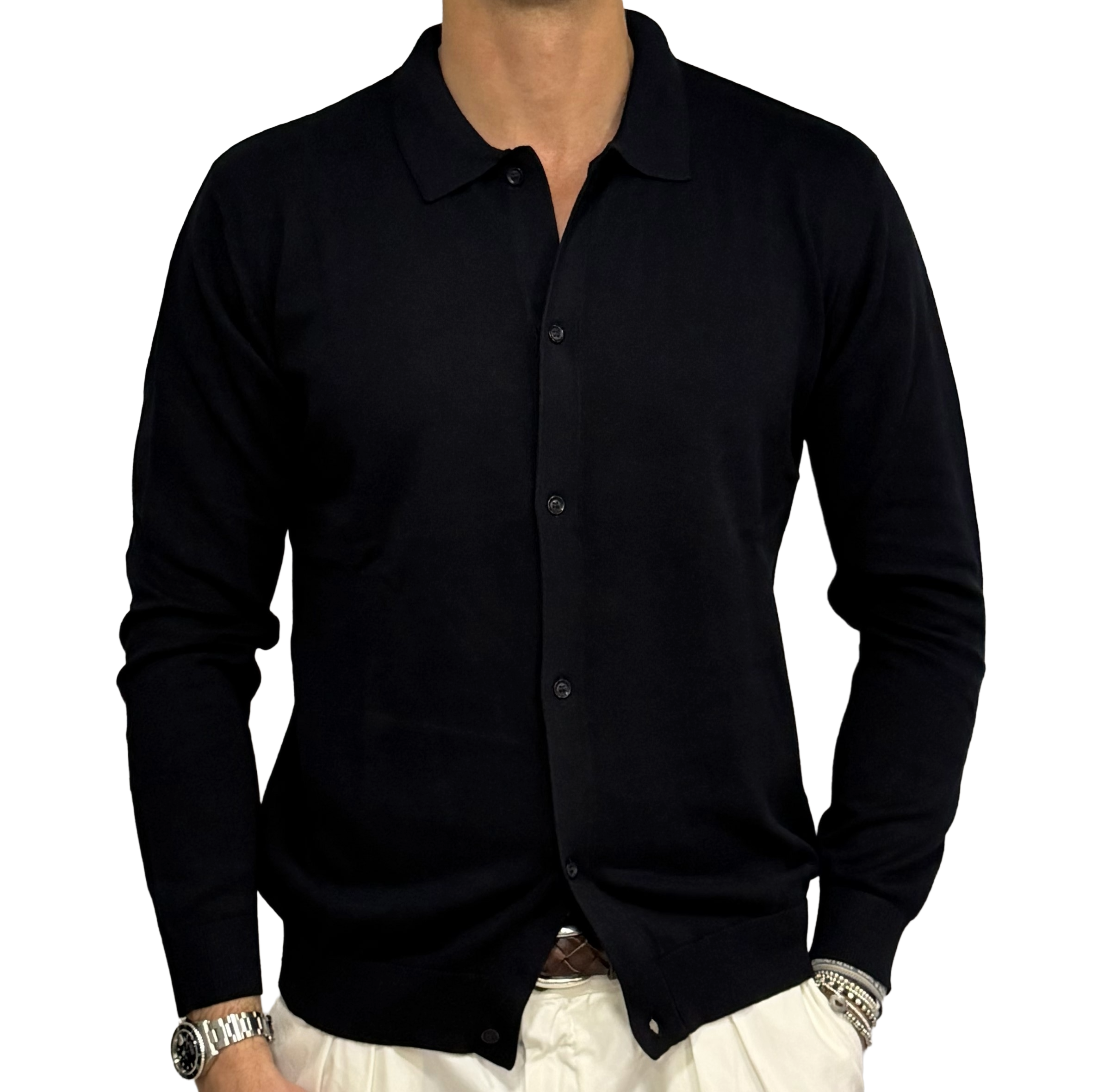 Linen and cotton knit polo shirt
