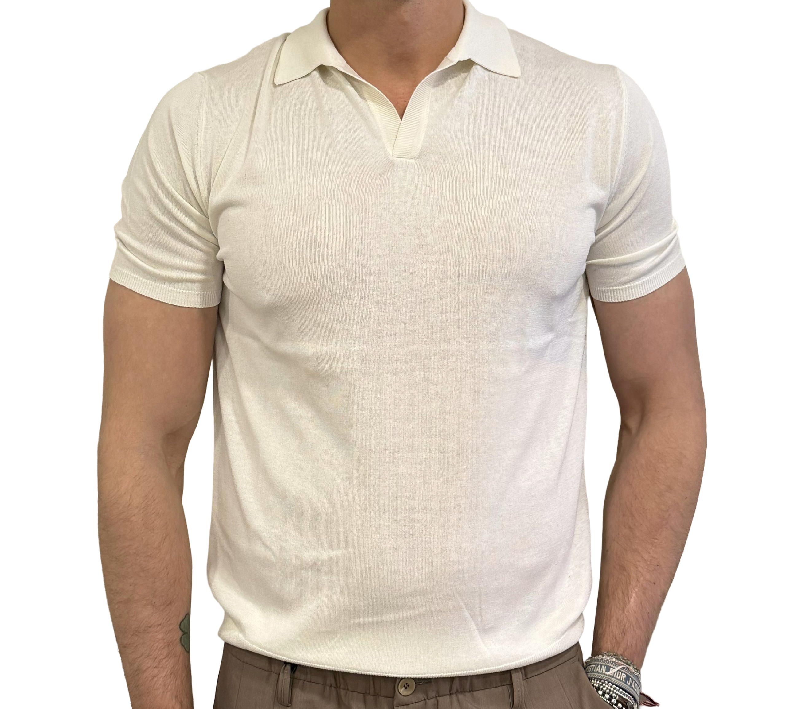 Silk and cotton polo shirt with shirt collar