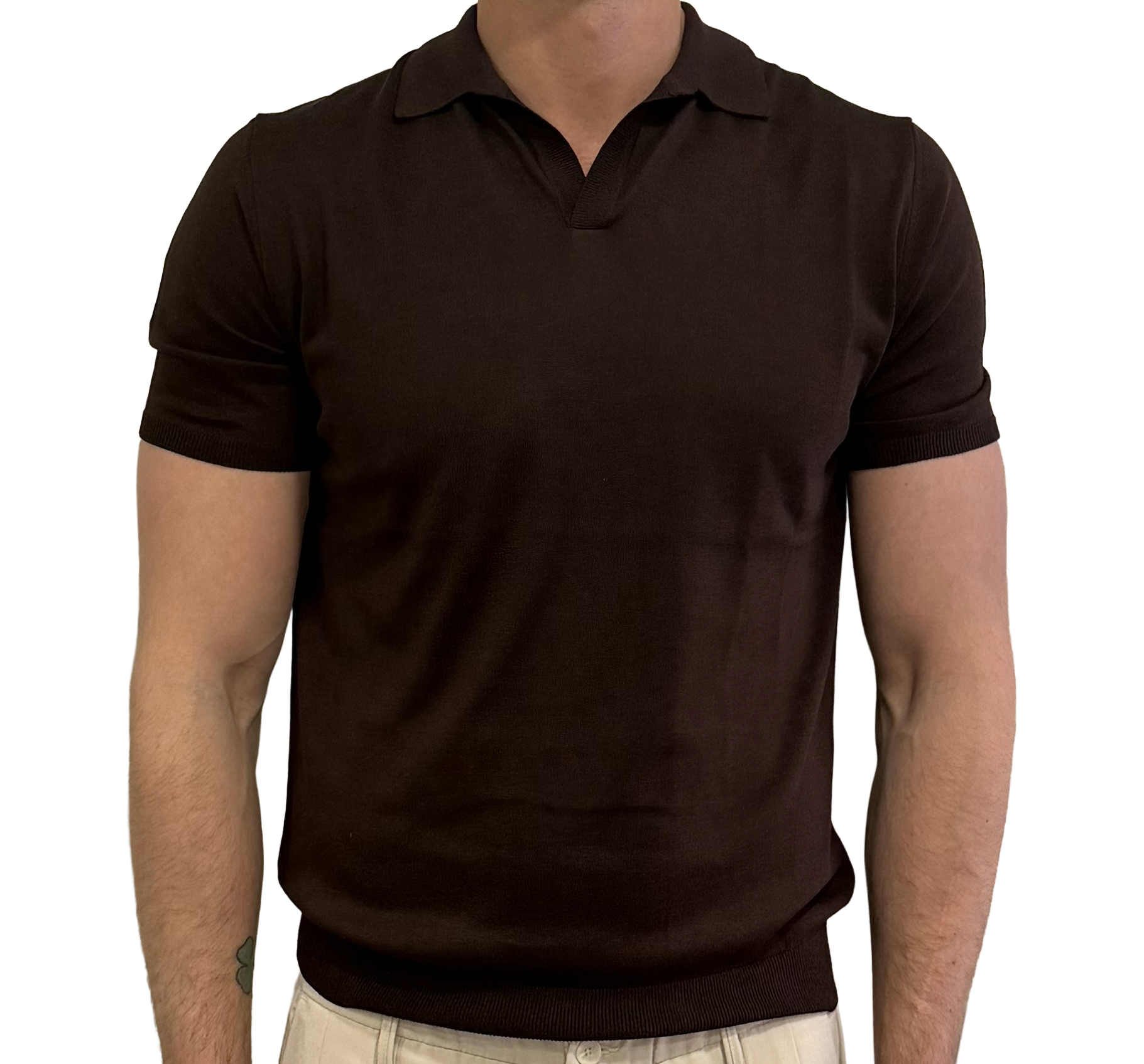 Silk and cotton polo shirt with shirt collar