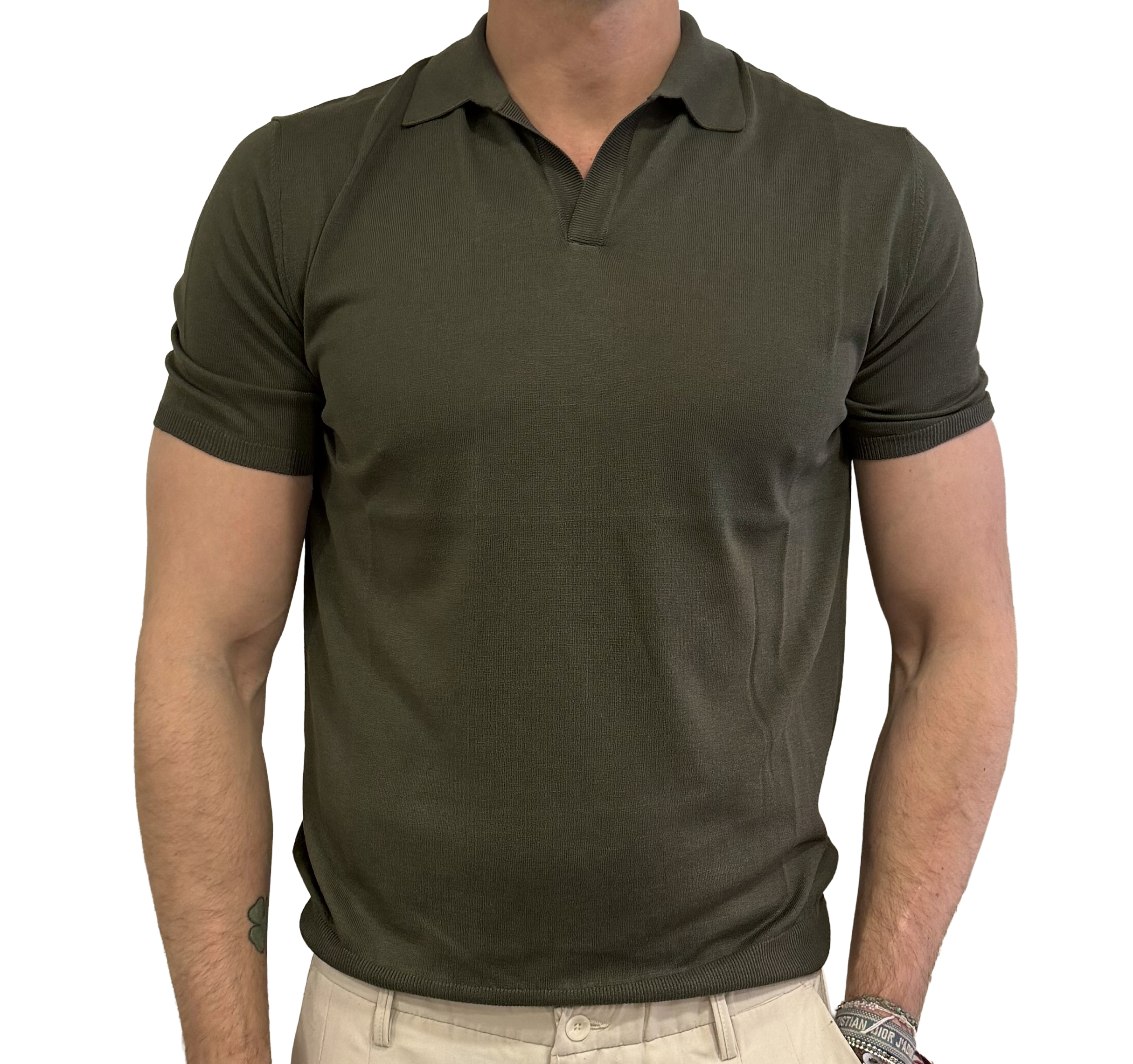 Silk and cotton polo shirt with shirt collar