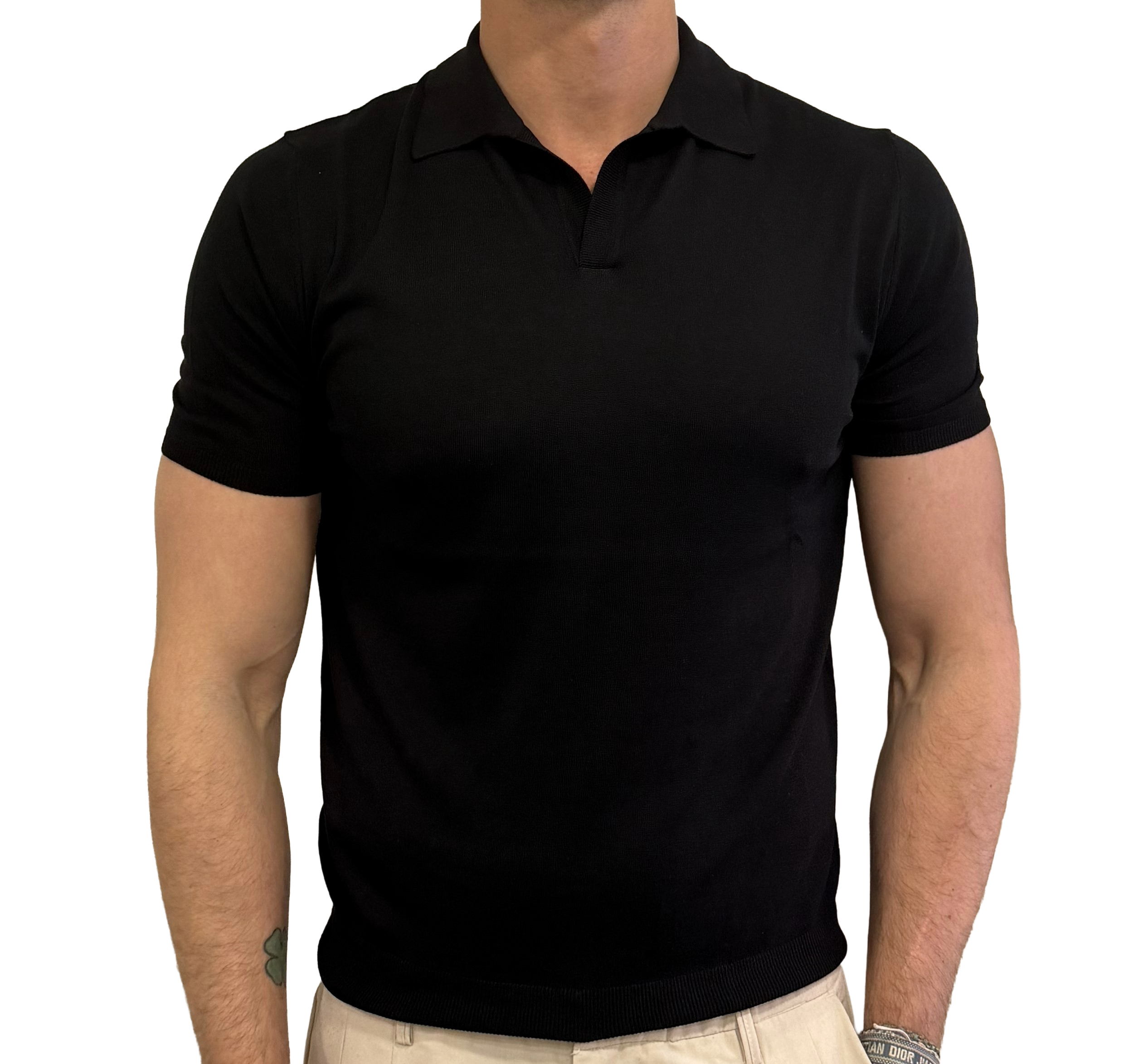 Silk and cotton polo shirt with shirt collar