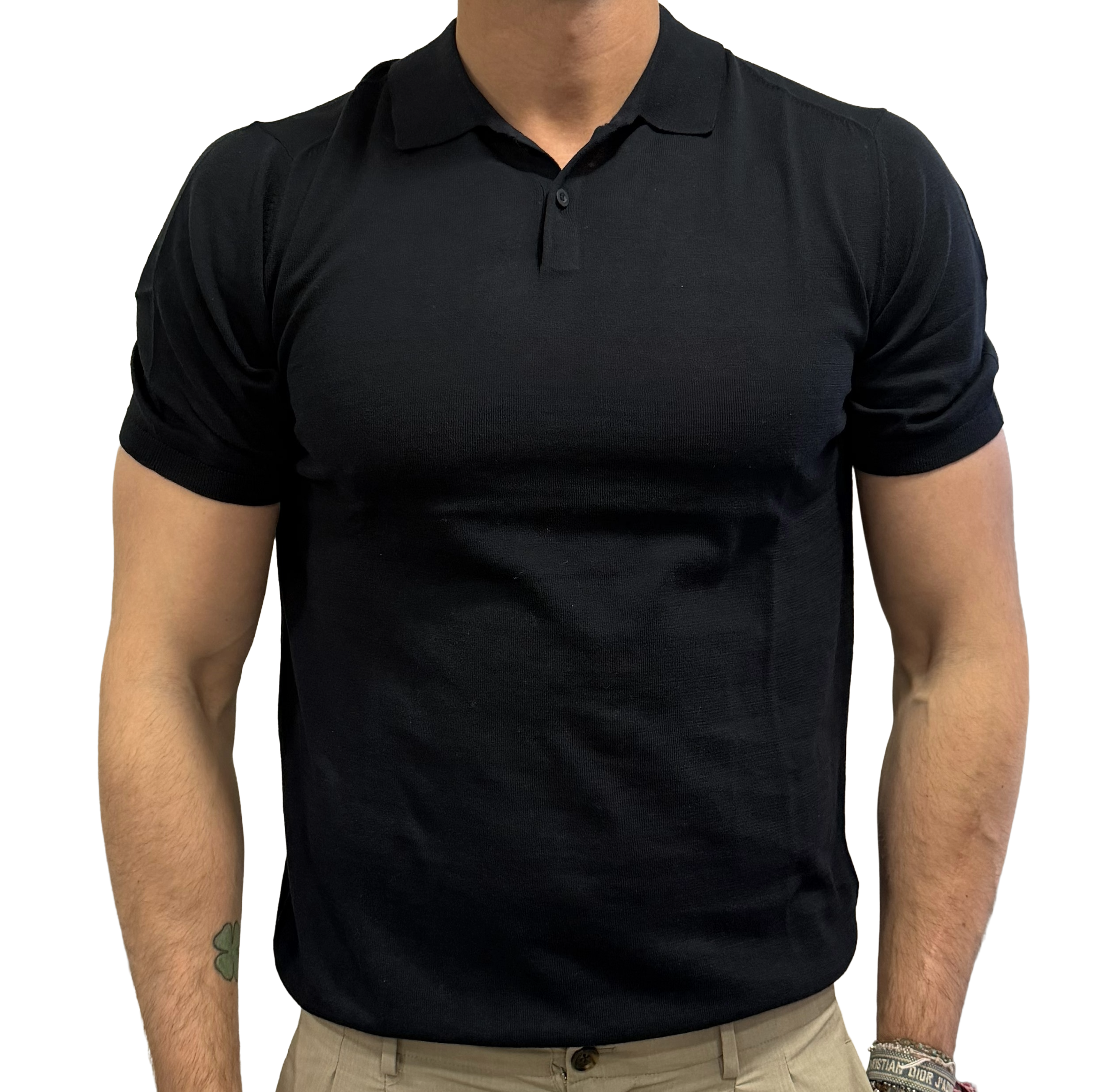 Pure cotton knit polo shirt