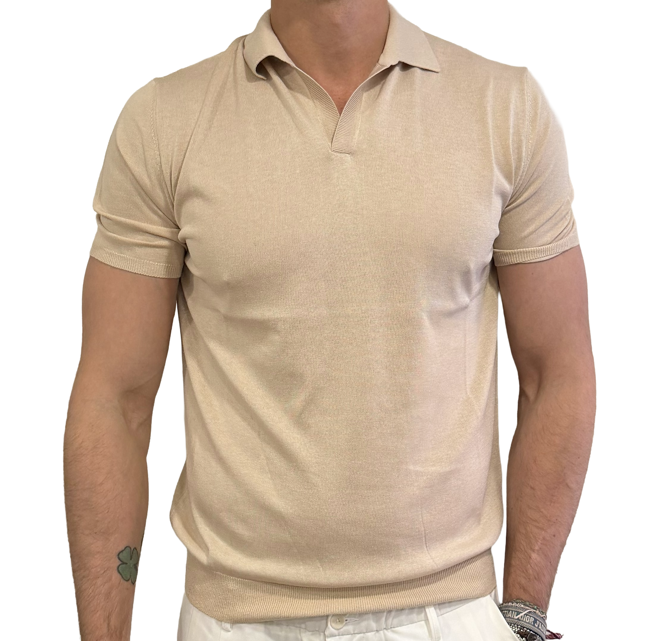 Silk and cotton polo shirt with shirt collar
