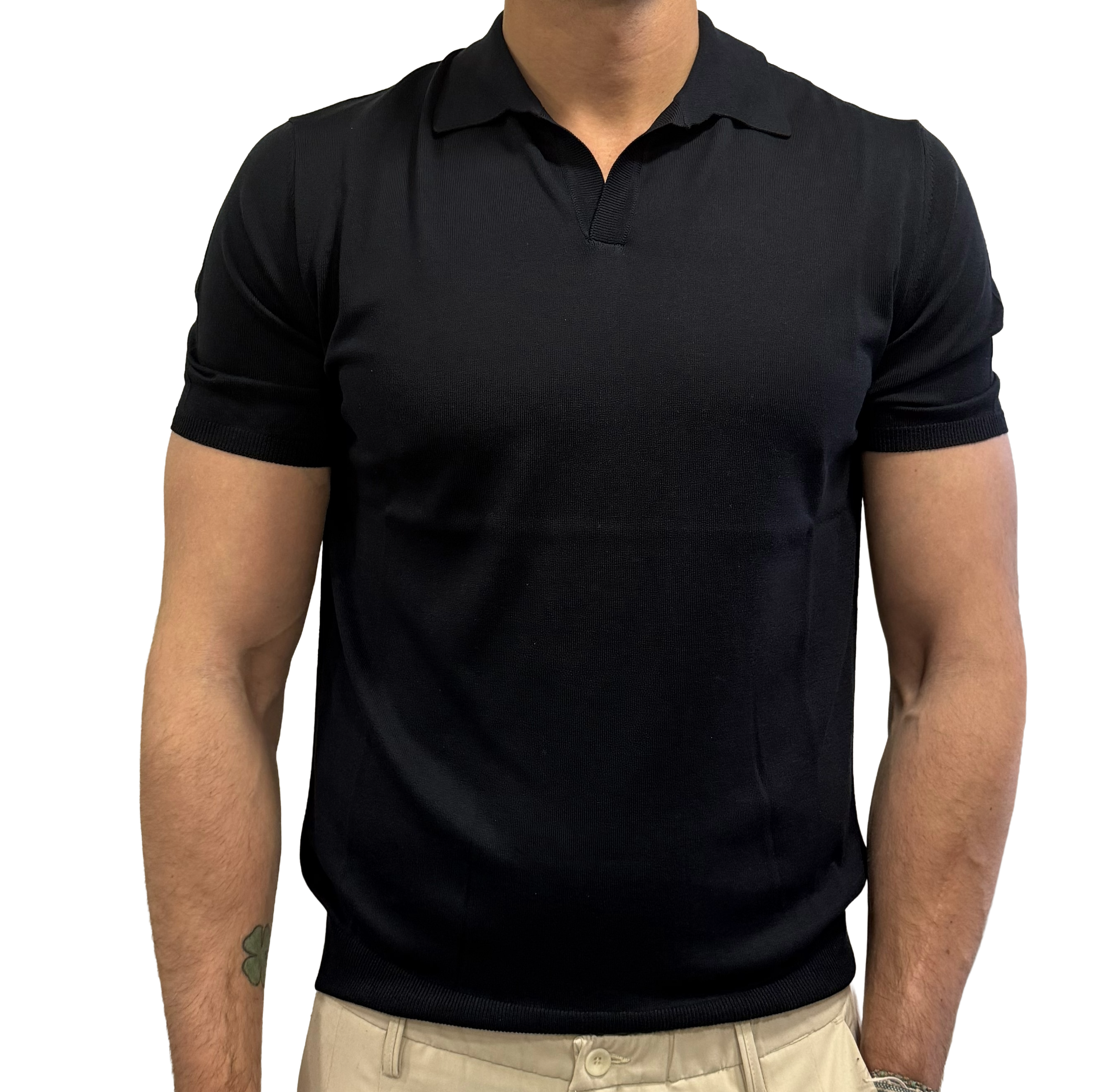 Silk and cotton polo shirt with shirt collar