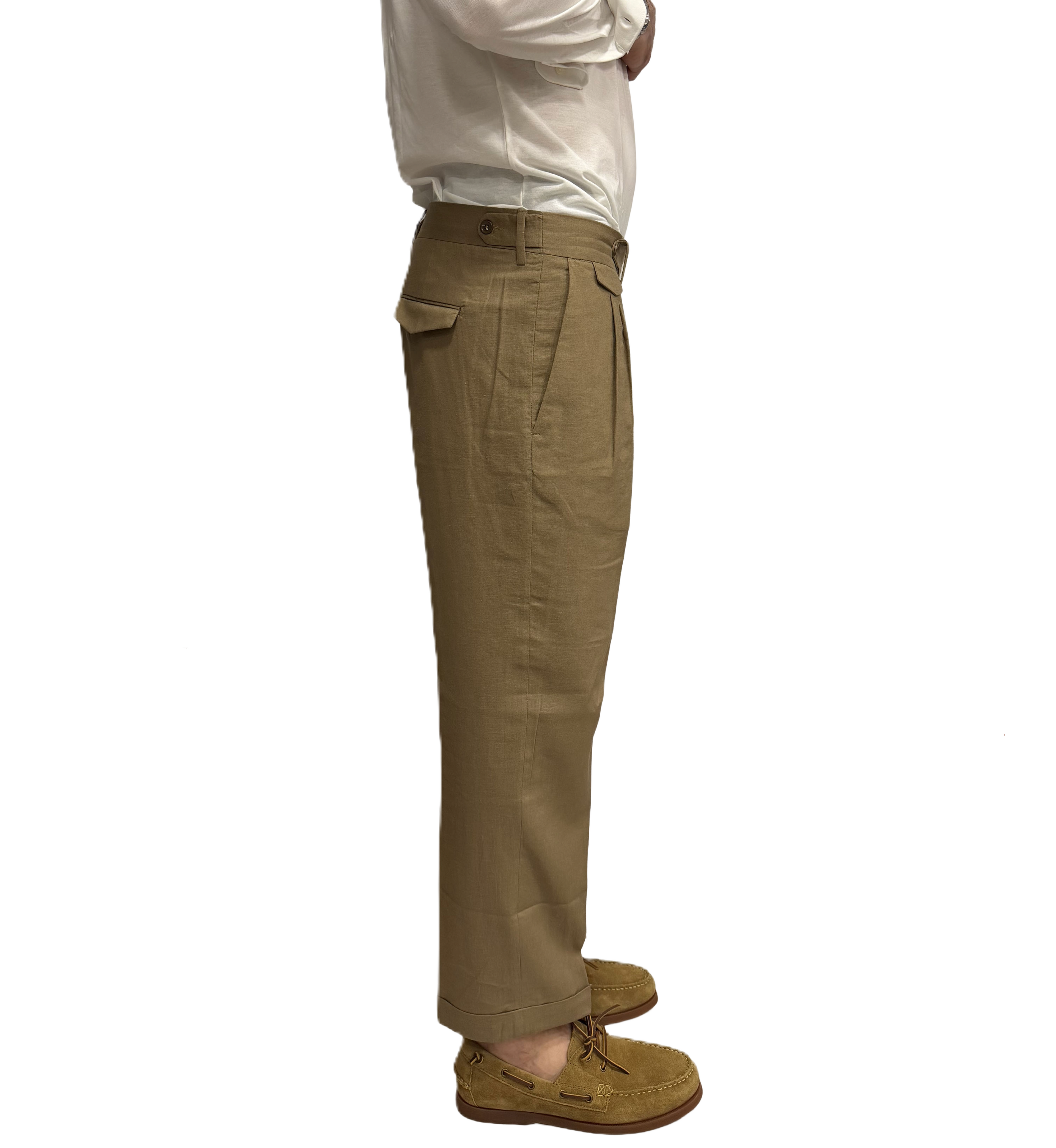 Tailored trousers with double pleats in linen and cotton