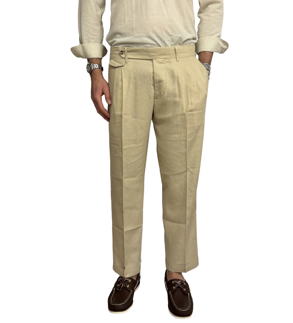Tailored trousers with double pleats in linen and cotton
