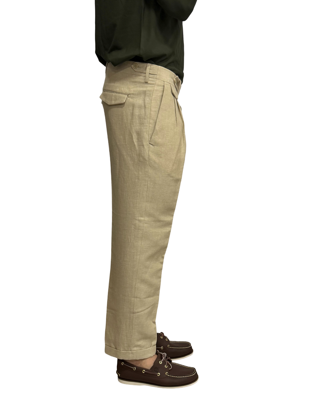 Tailored herringbone linen and cotton trousers