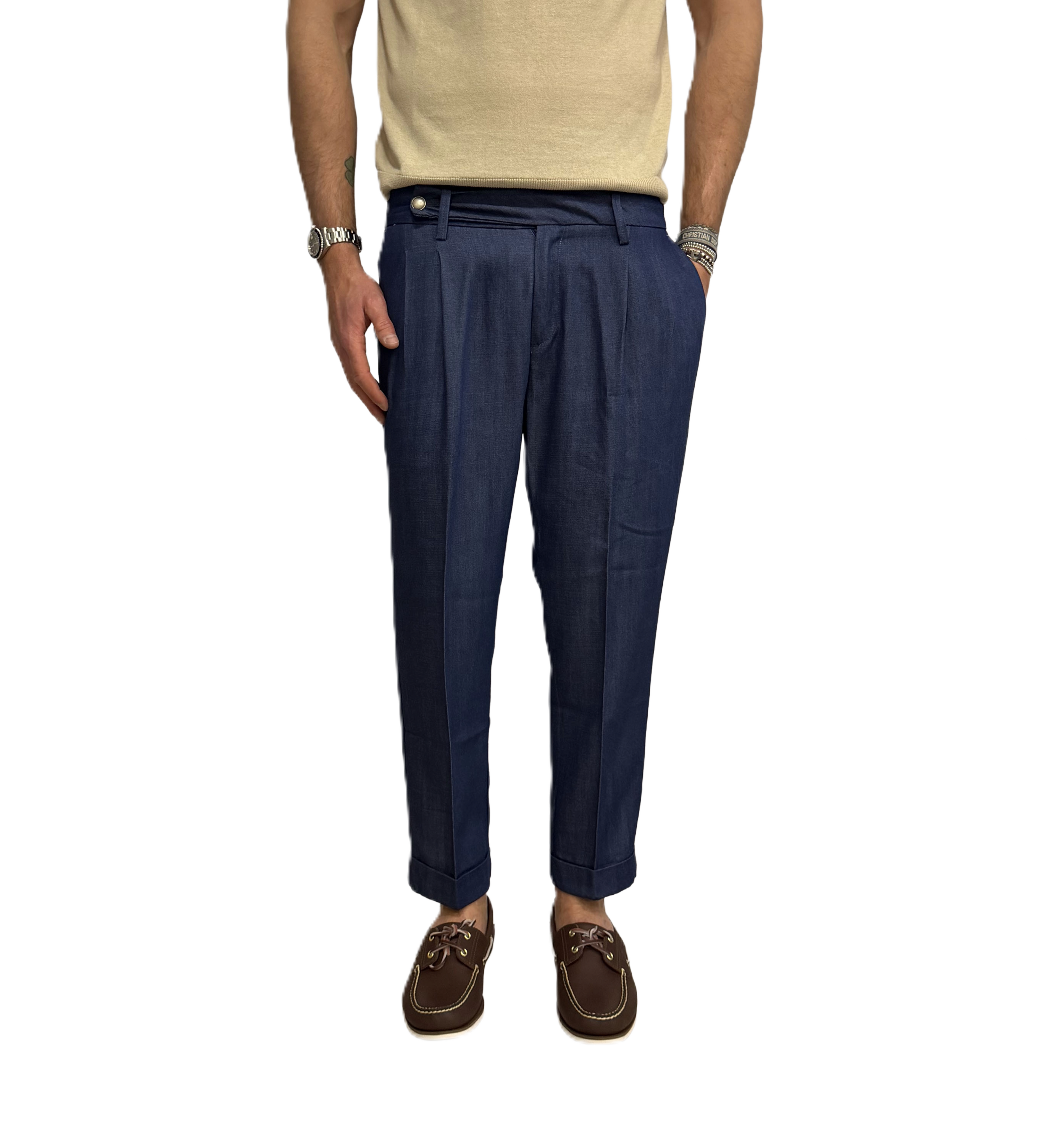 Tailored herringbone linen and cotton trousers
