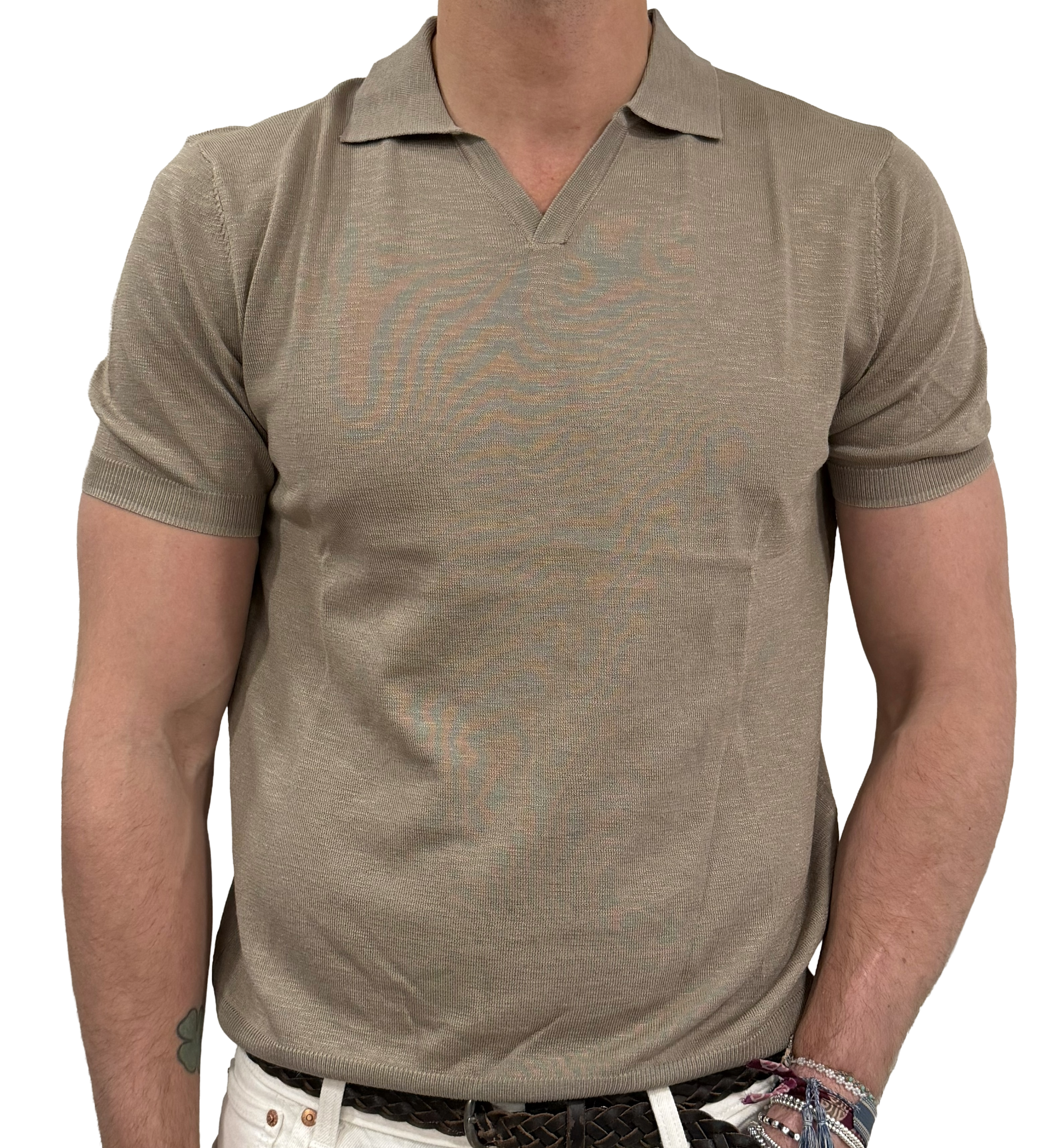 Linen and cotton knit polo shirt