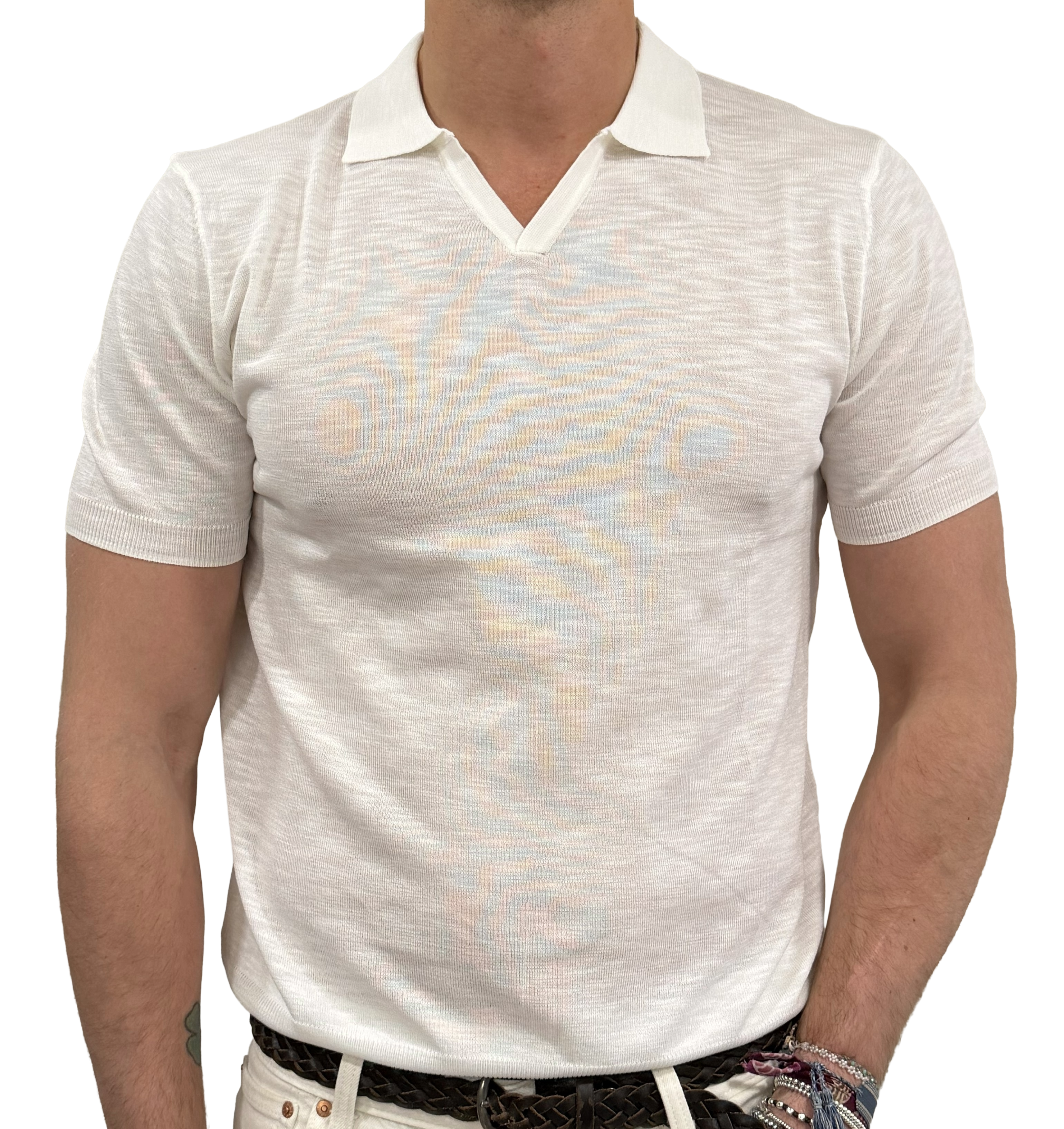 Linen and cotton knit polo shirt