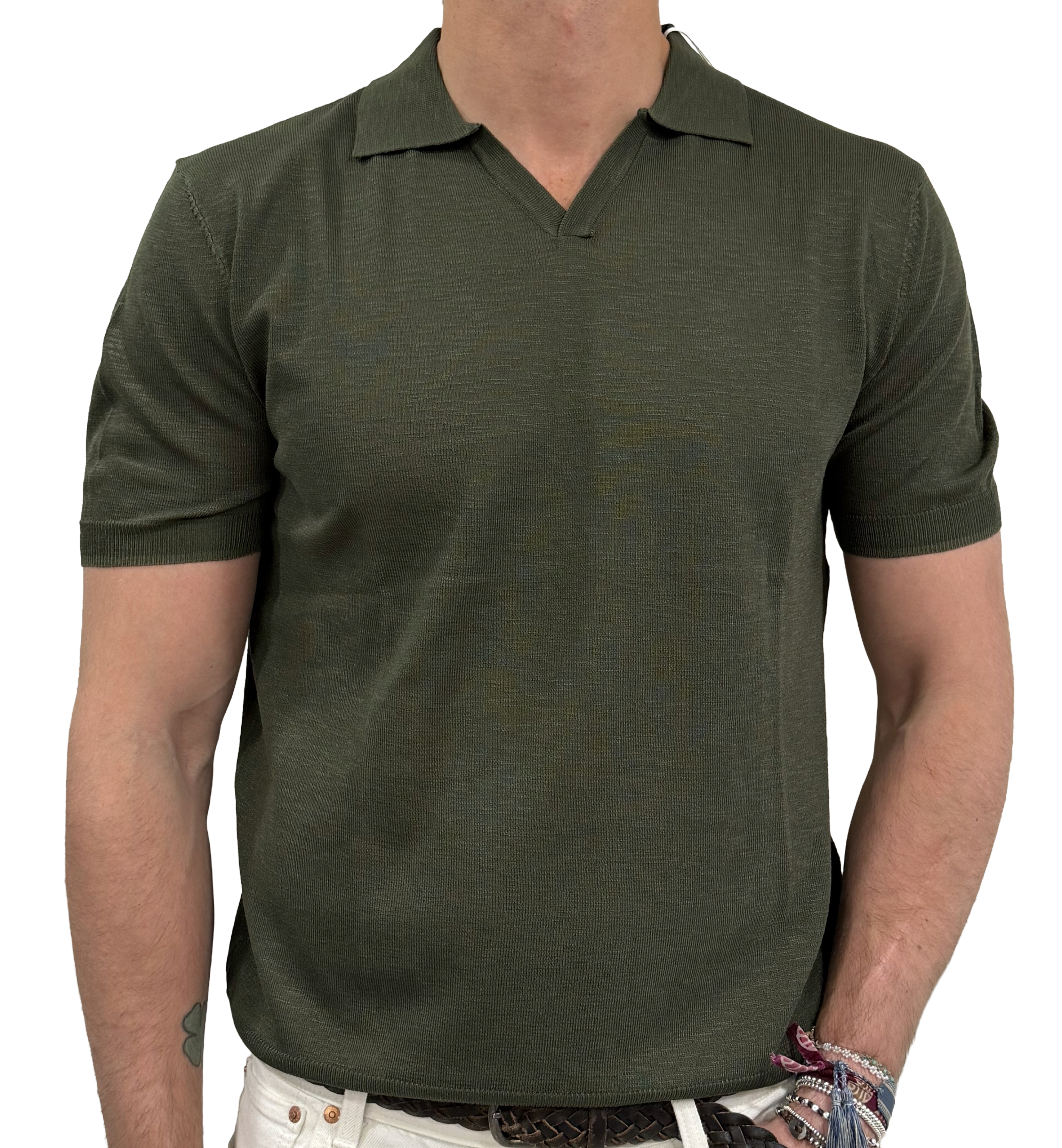 Linen and cotton knit polo shirt