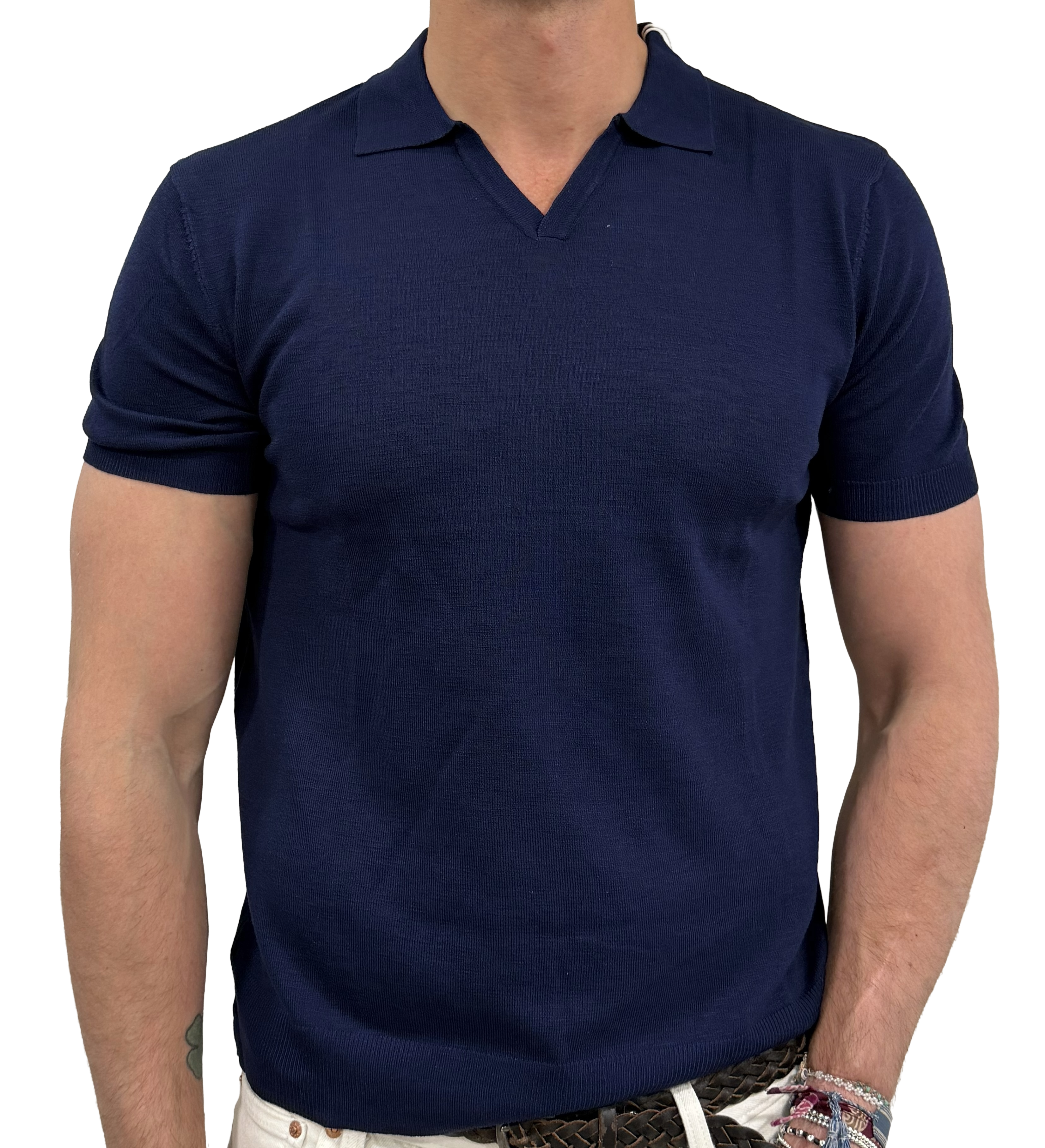 Linen and cotton knit polo shirt