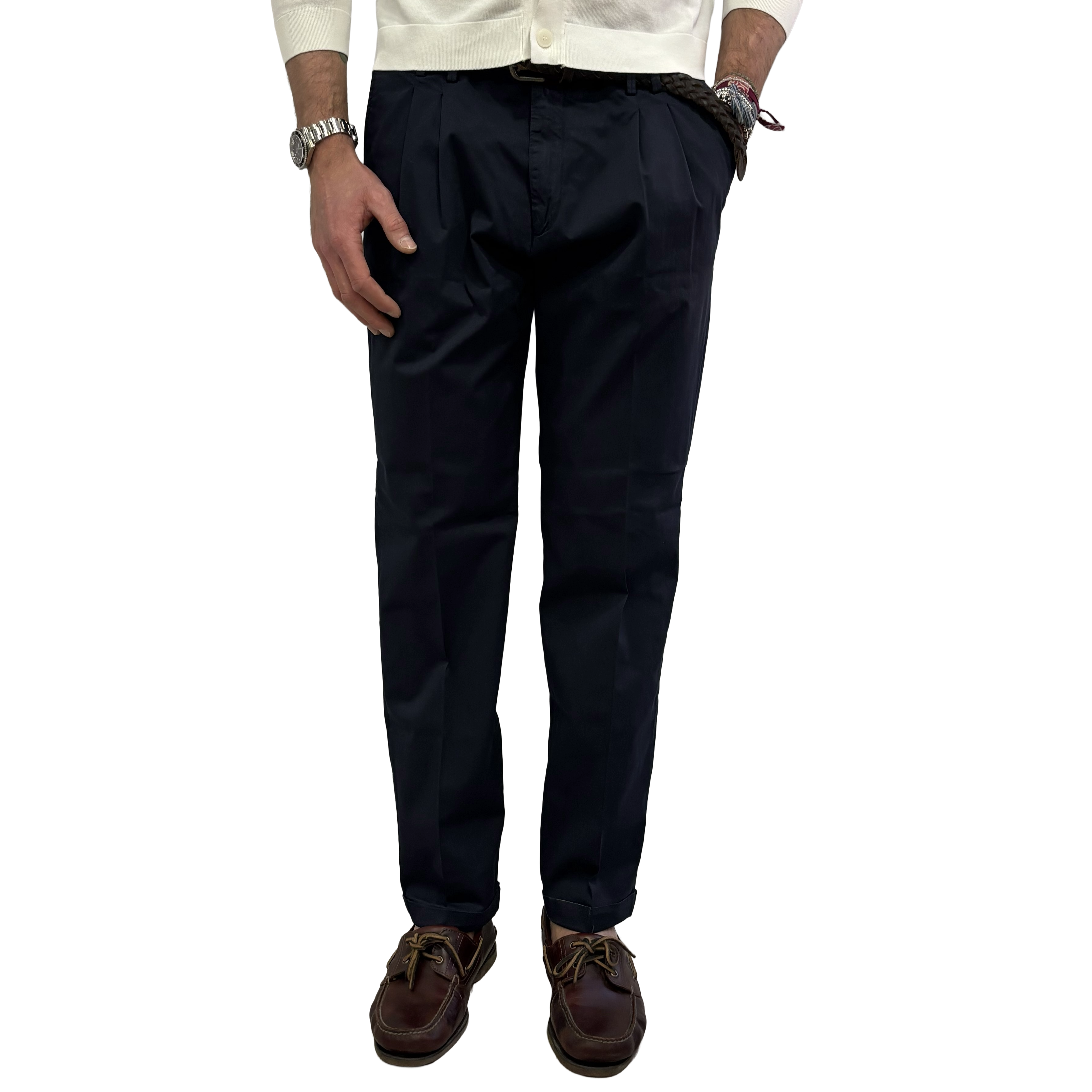 Double-pleat cotton trousers