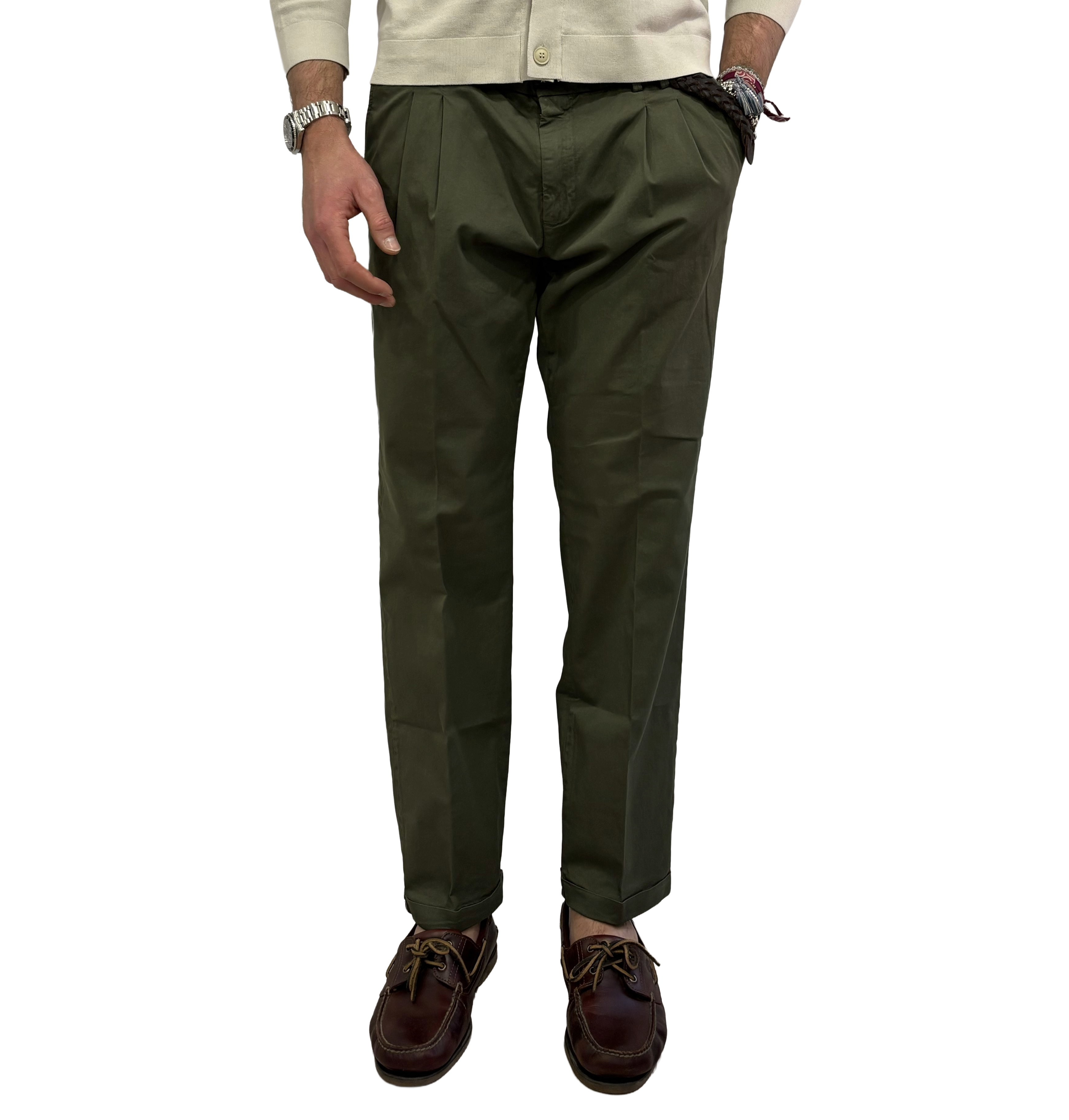 Double-pleat cotton trousers