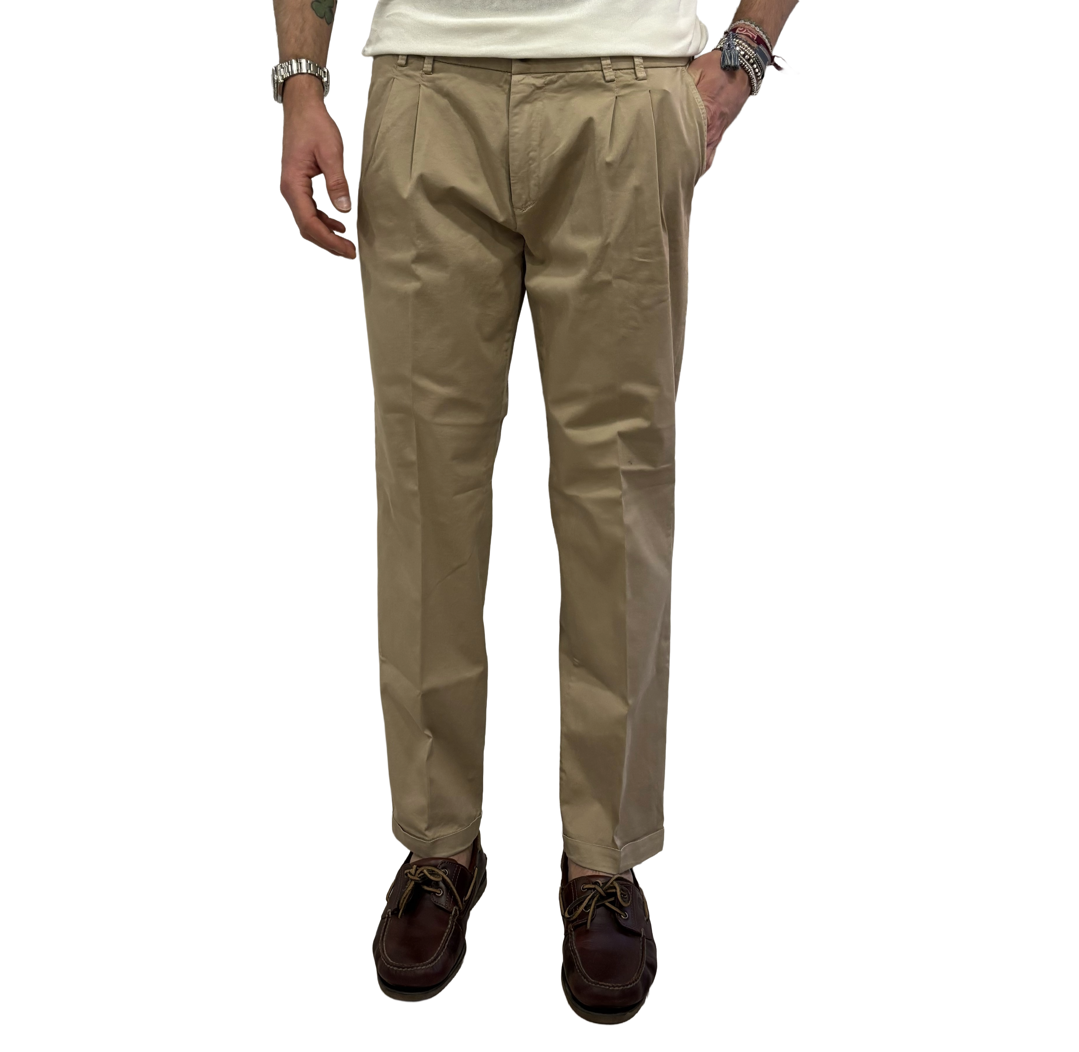 Double-pleat cotton trousers