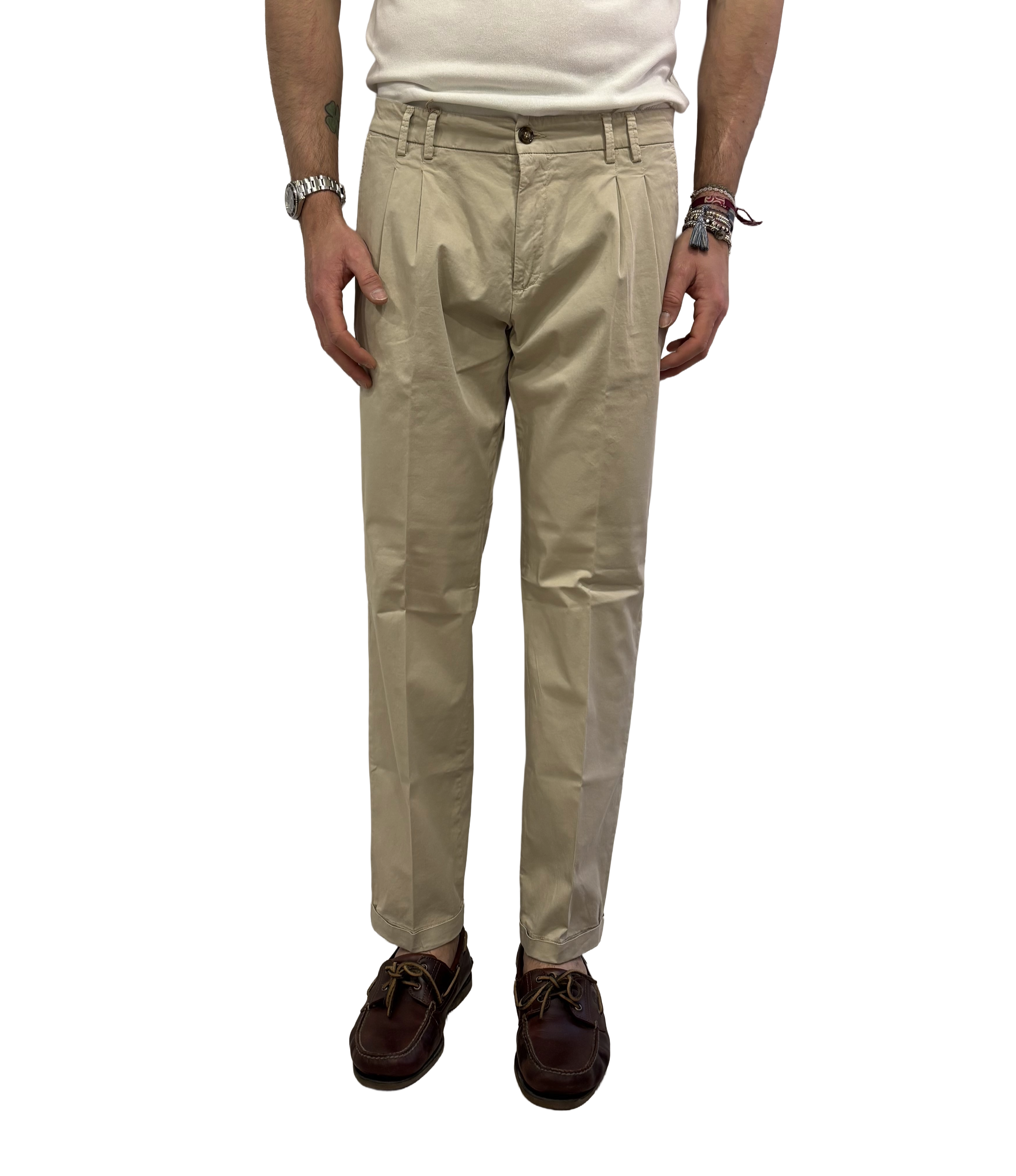 Double-pleat cotton trousers