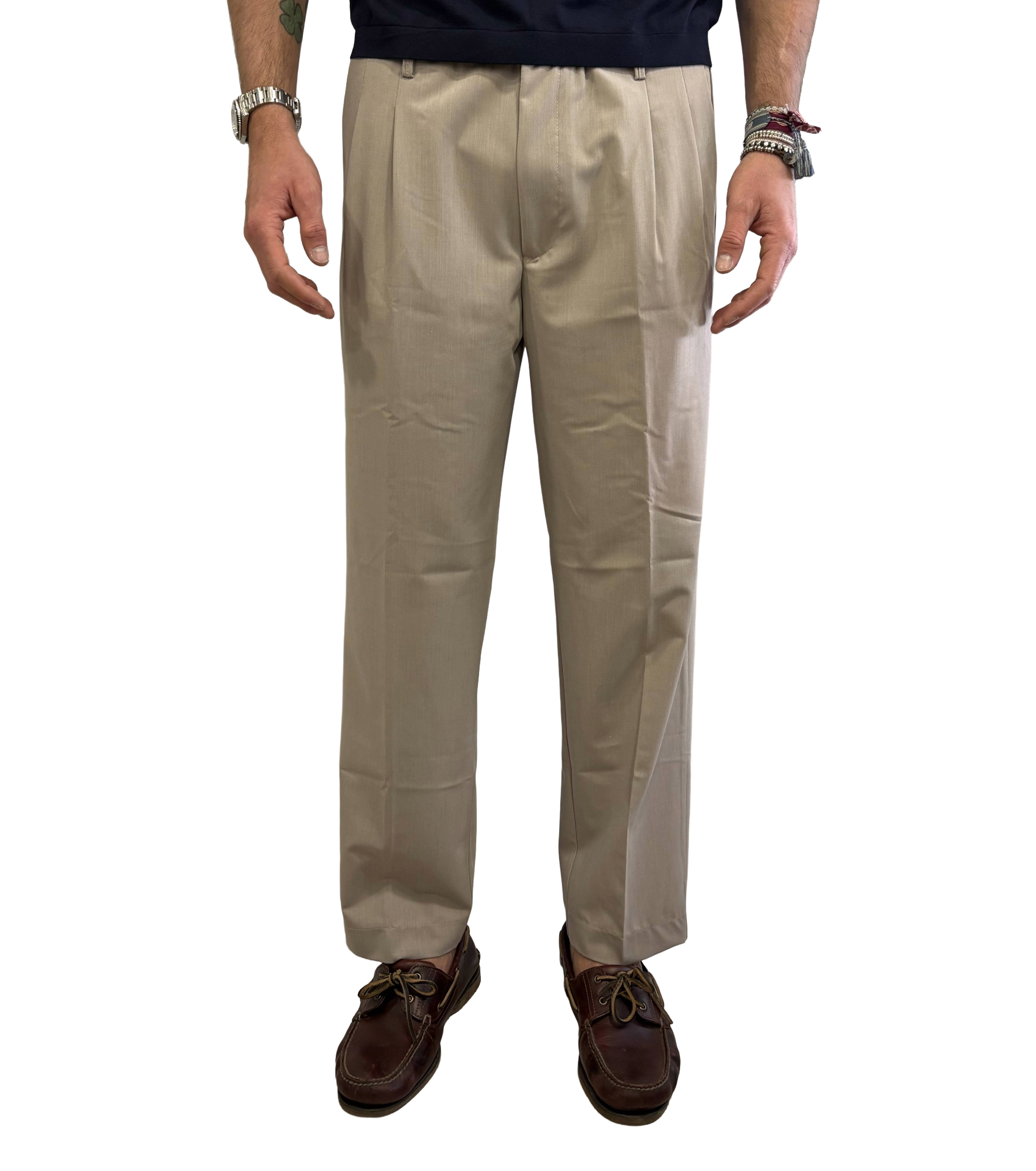 Double pleated viscose trousers