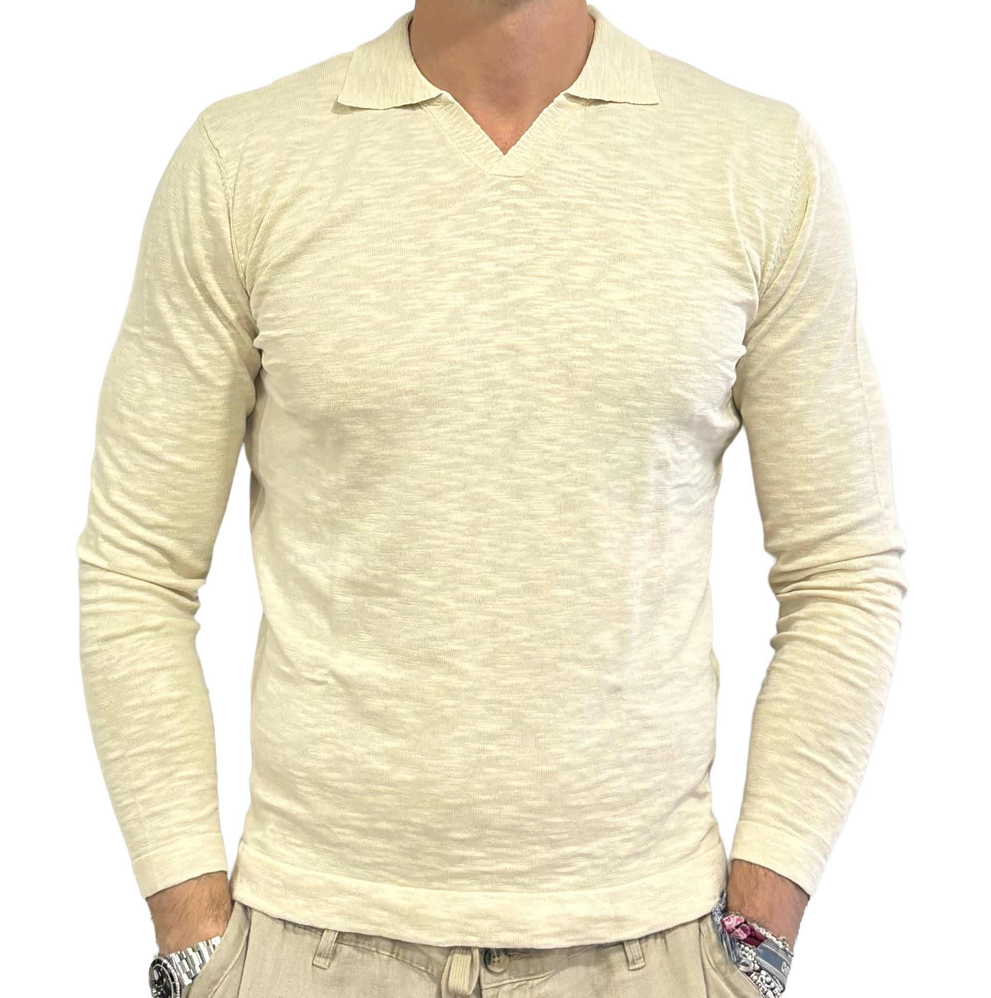 Long-sleeved derby collar polo shirt in pure cotton