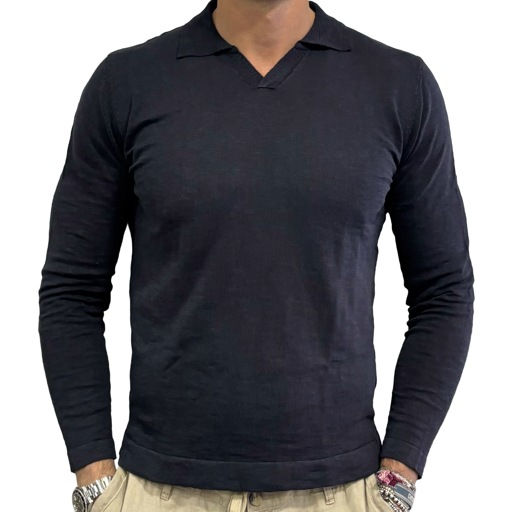 Long-sleeved derby collar polo shirt in pure cotton