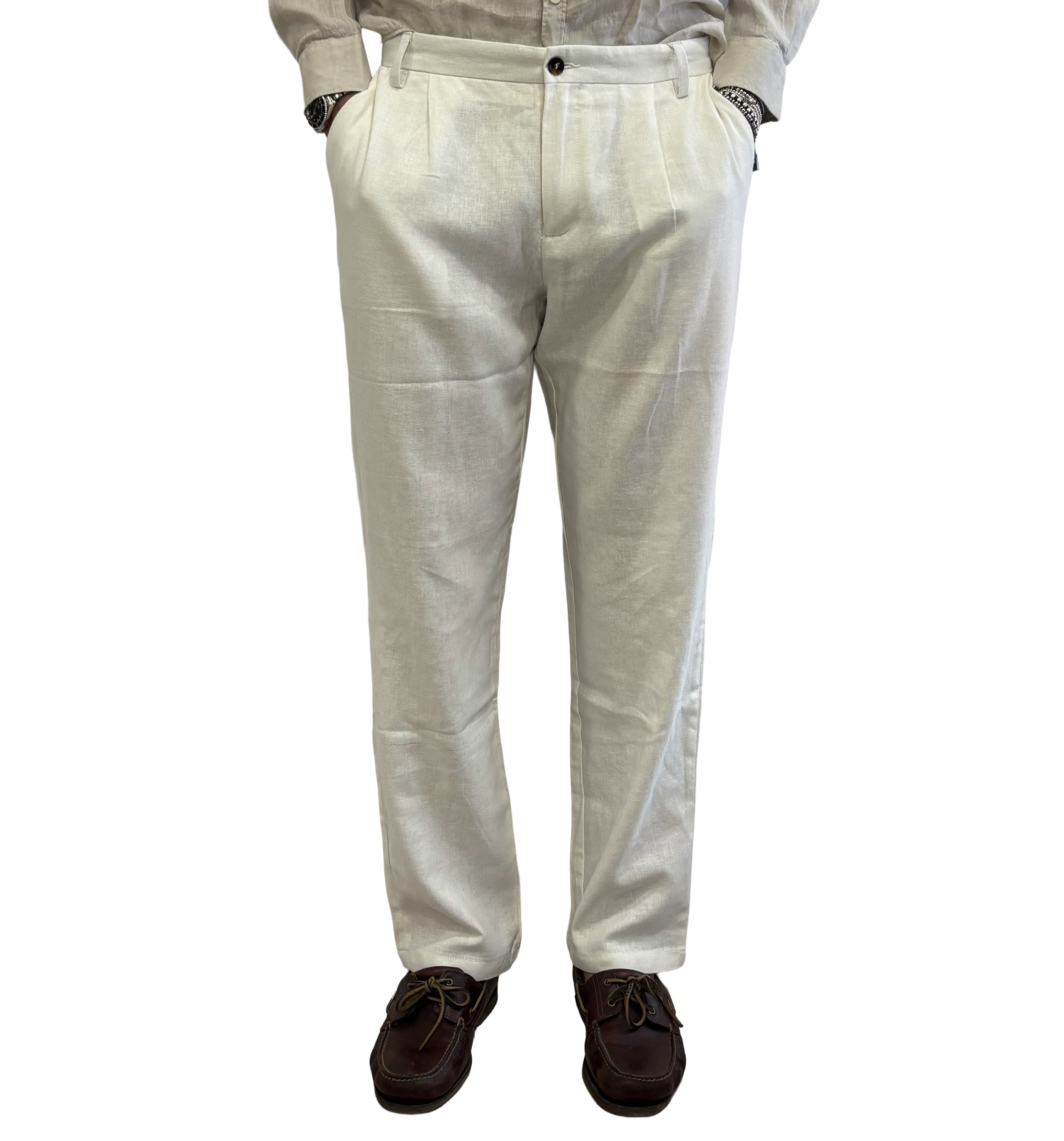 Herringbone linen and cotton trousers