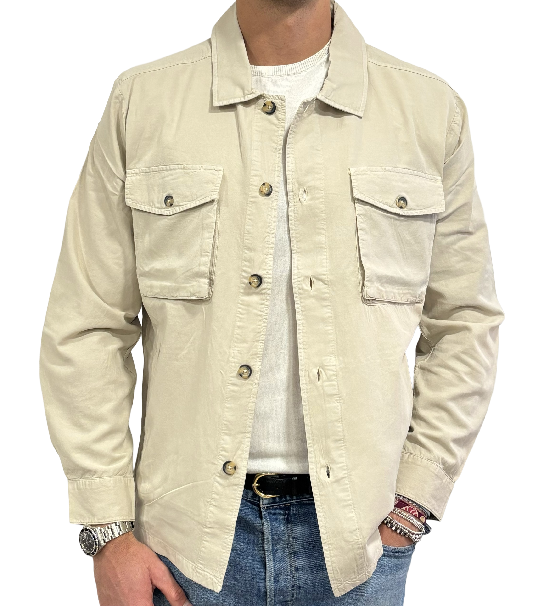 Linen and cotton shirt jacket