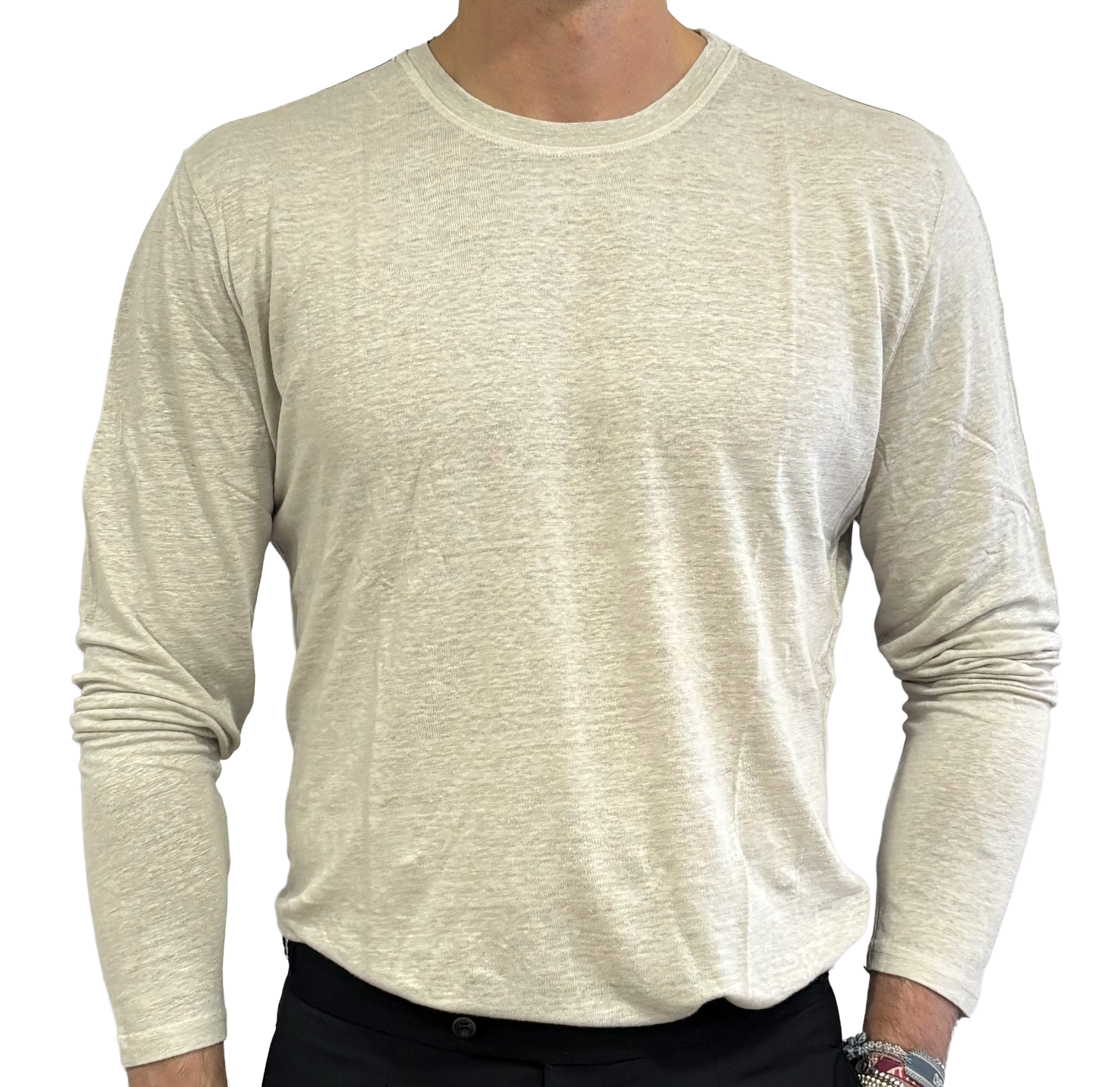 Pure linen long-sleeved T-shirt