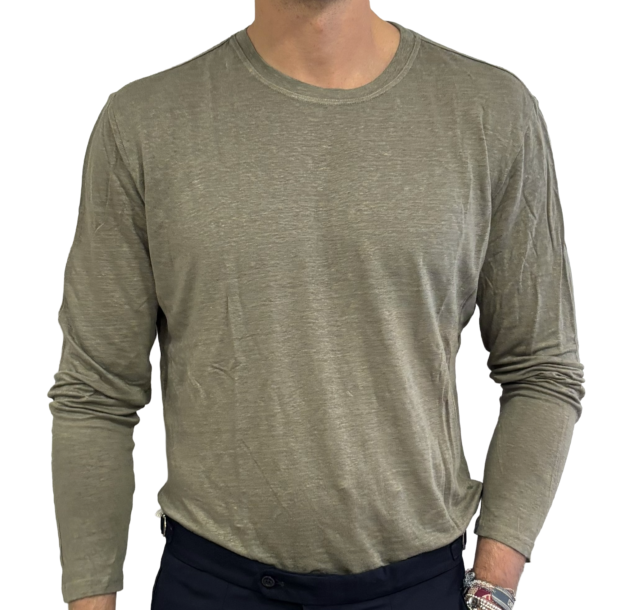Pure linen long-sleeved T-shirt