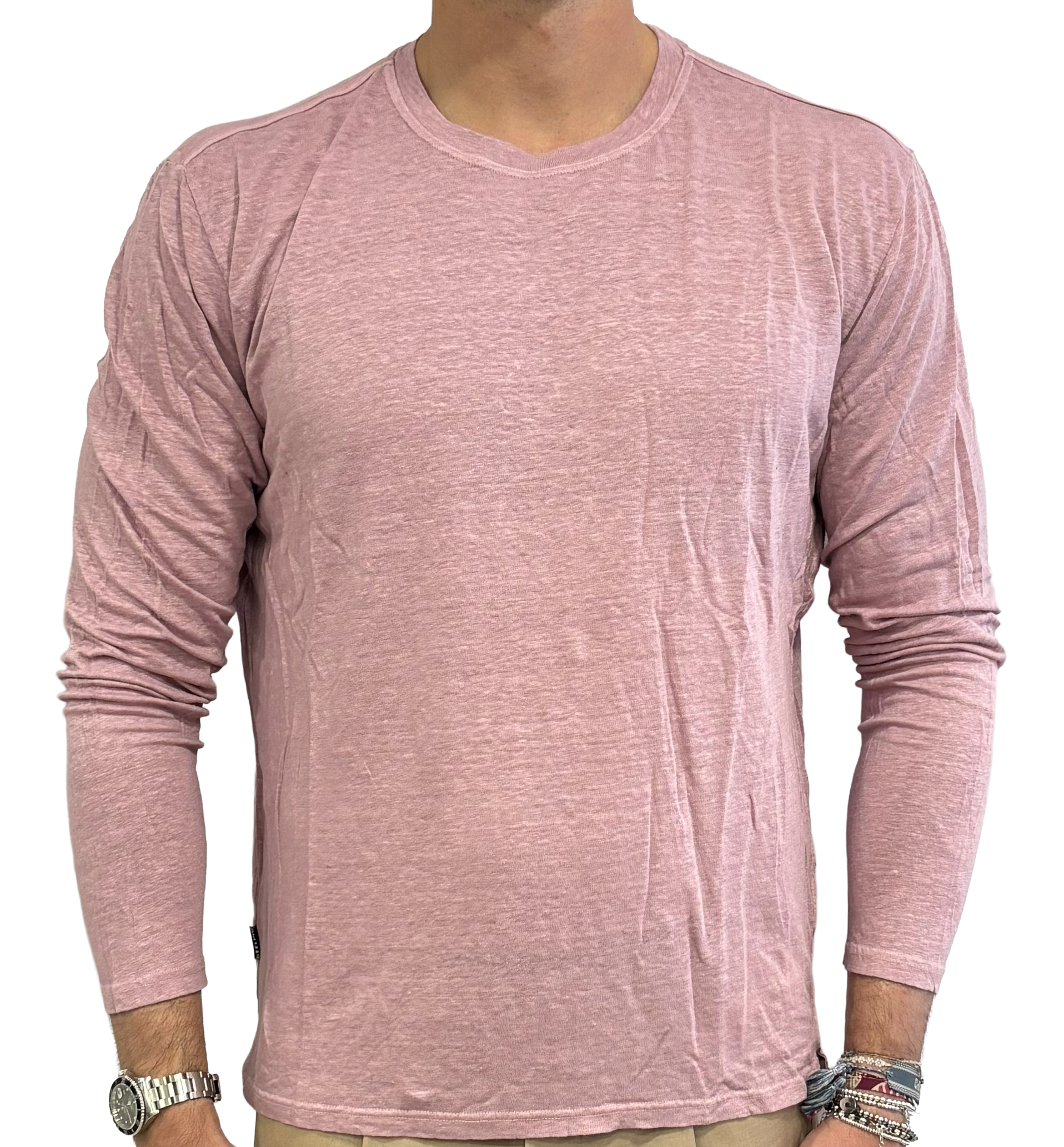 Pure linen long-sleeved T-shirt