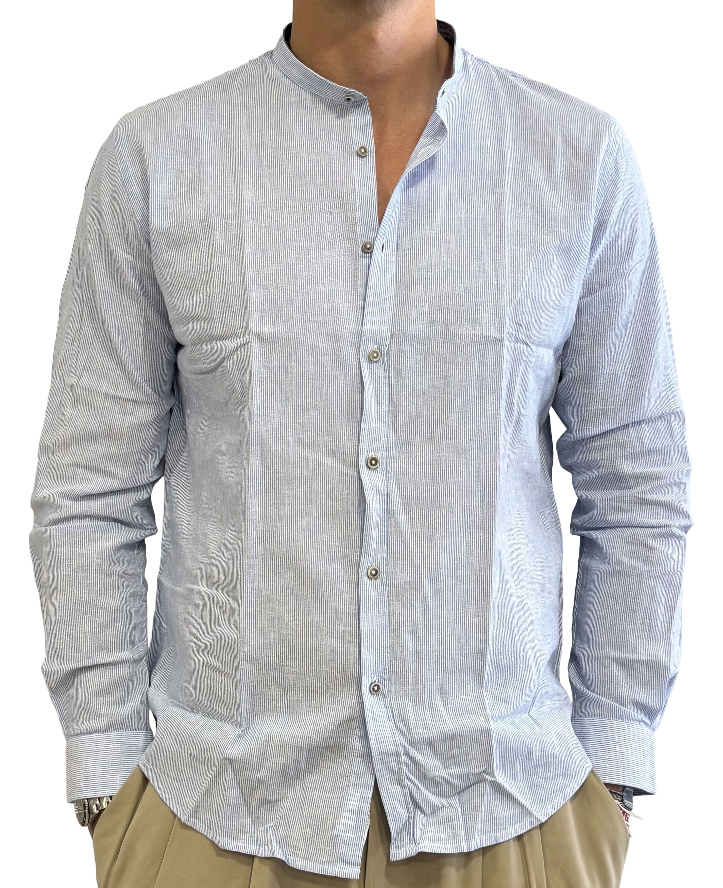 100% linen band-collar shirt