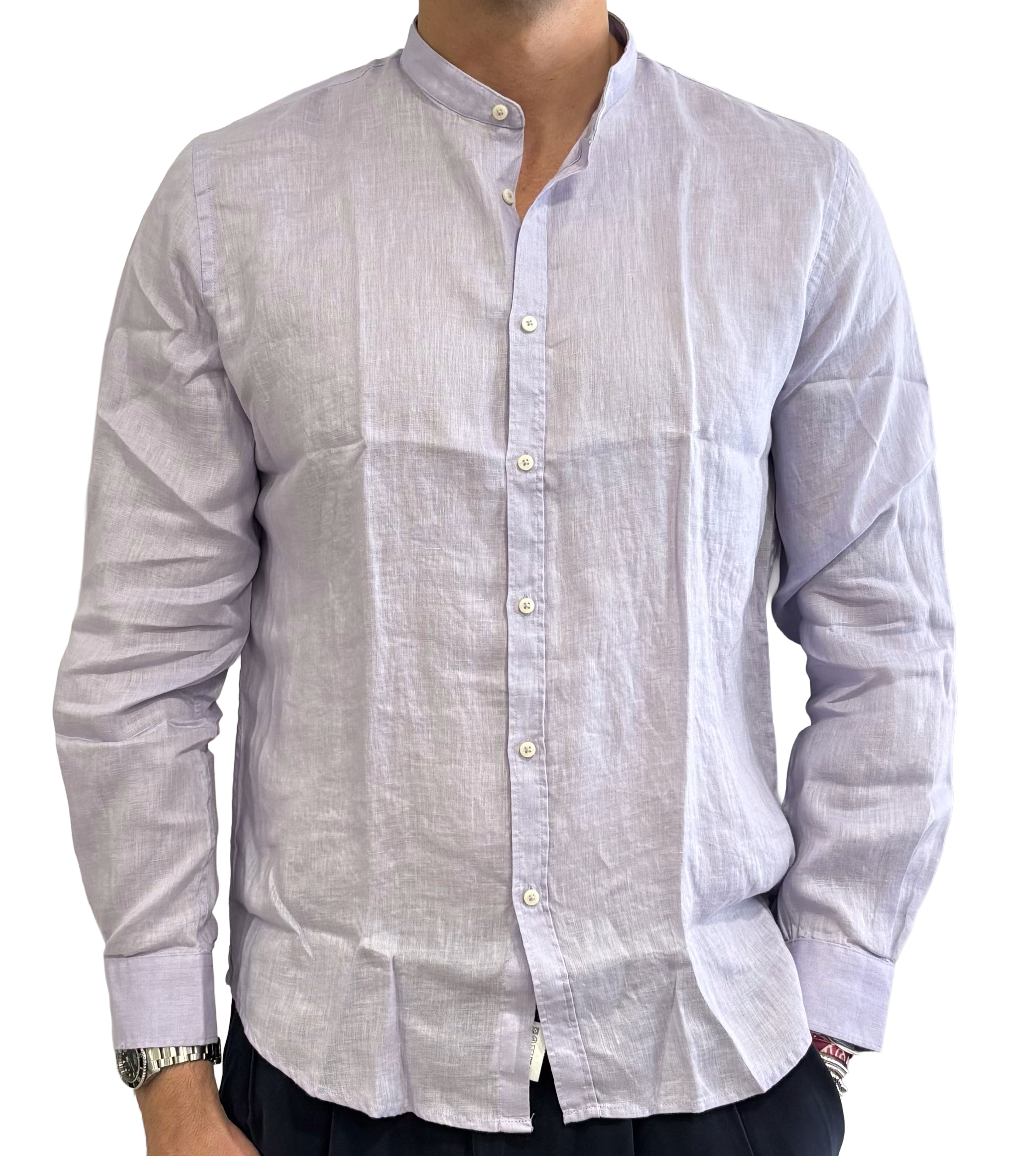 Linen grandad collar shirt